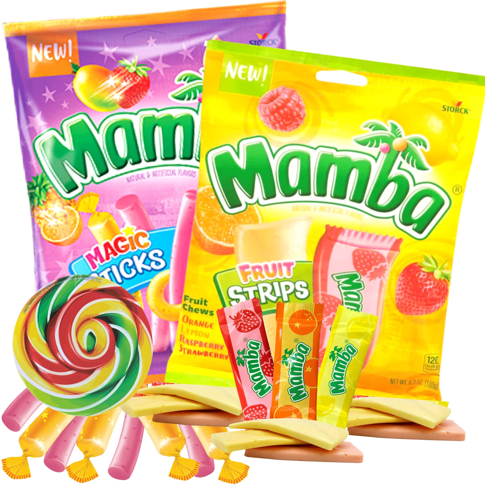 Mamba Fruit Chews - Individually Wrapped Mixed Flavor Chewy Candy Strips (2 Pack, 6.3oz) - Perfect for Halloween Treats, Party Favors & Office Snacks