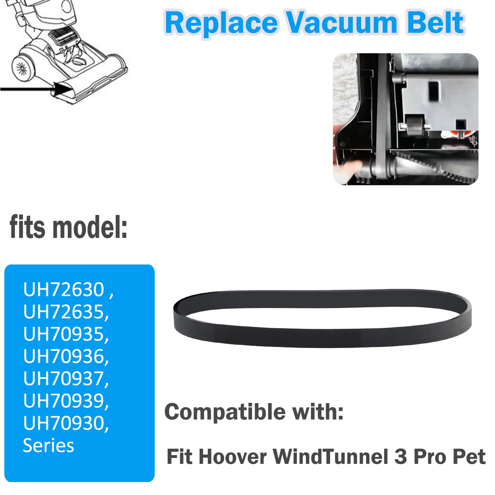 Hoover WindTunnel 3 Pro Pet Vacuum Cleaner Replacement Belts - Compatible with Models UH70930, UH70935, UH70936, UH70937, UH70939, UH72630, UH72635 Series - Perfect for Pet Hair Removal and Deep Cleaning Carpets
