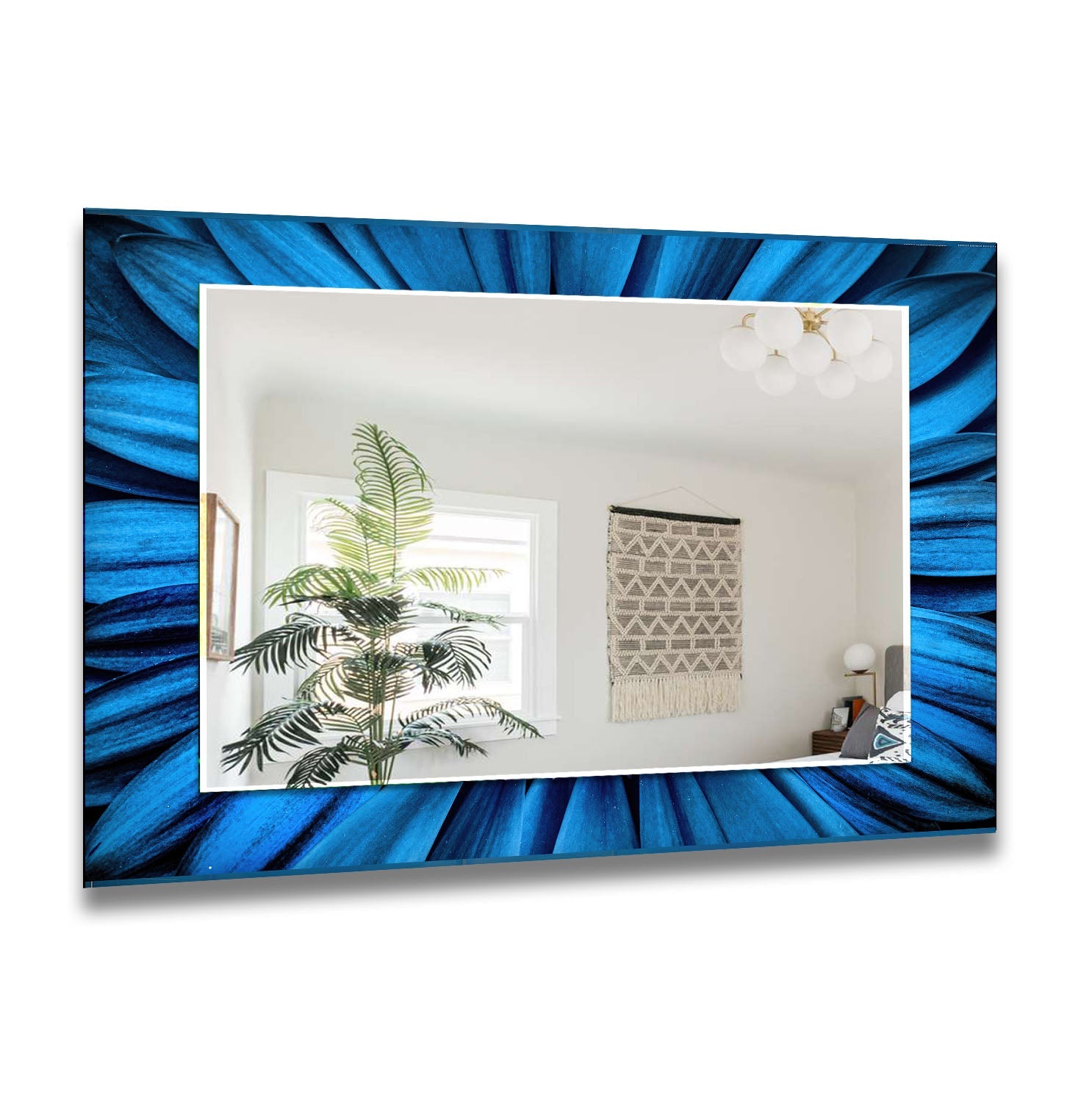 Blue Daisy Wall Mirror - Elegant Decorative Round Mirror for Living Room, Bedroom & Bathroom - Perfect for Home Decor & Interior Design