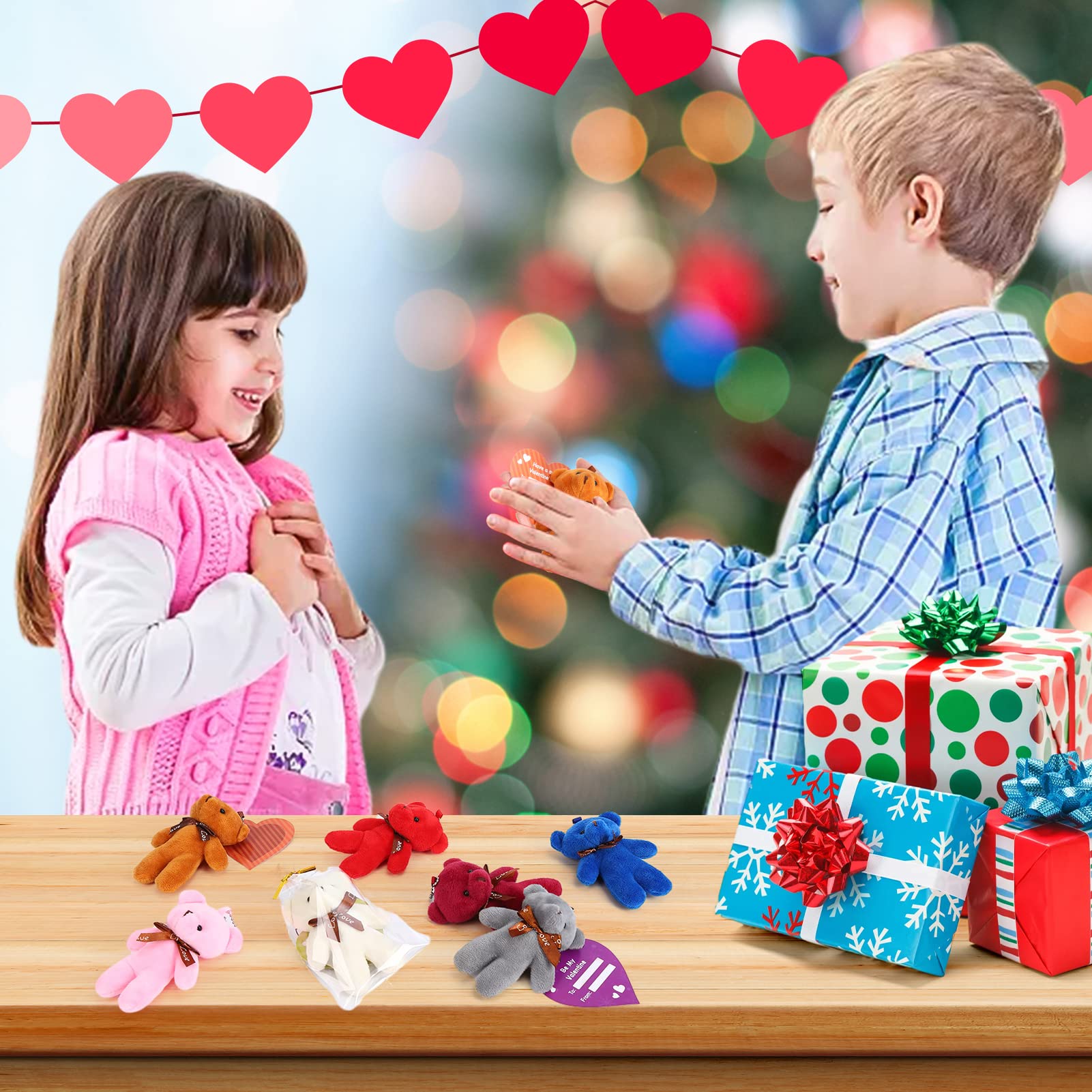 Acekid 28PCS Valentine's Day Plush Bear Stuffed Keychain Toys for Kids - Mini Animal Plush Gifts for Valentine's Exchange, School Classroom Prizes & Party Favors - Perfect for Valentine's Day Gifts, Classroom Rewards, and Party Giveaways