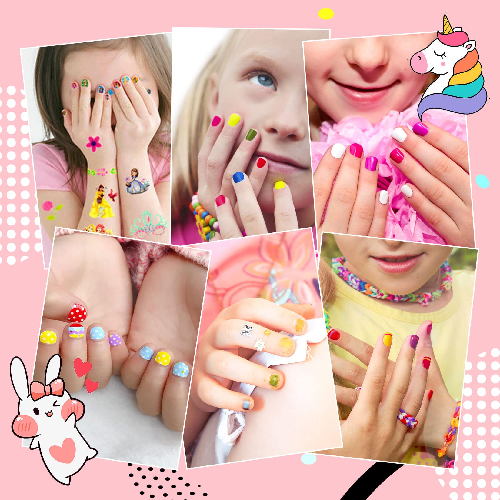 Non-Toxic Water-Based Kids Nail Polish Set - 12 Rainbow Colors with Fun Nail Stickers, Safe Peel-Off Polish for Girls Ages 3+ | Perfect for Birthday Parties, Playdates & Creative Play