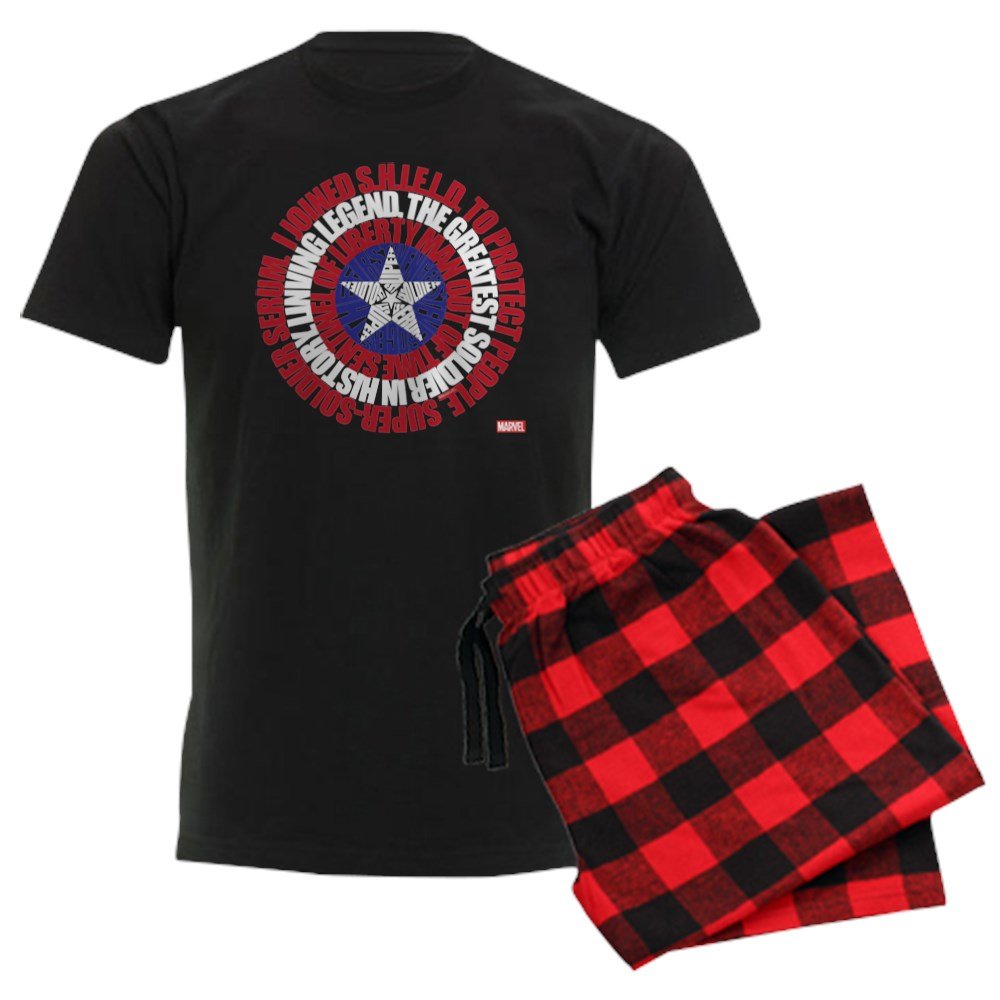 Captain America Word Shield Men's Dark Pajama Set - Superhero Sleepwear for Marvel Fans | Comfortable Lounge Pajamas for Men | Perfect for Movie Nights, Cosplay & Gift Giving