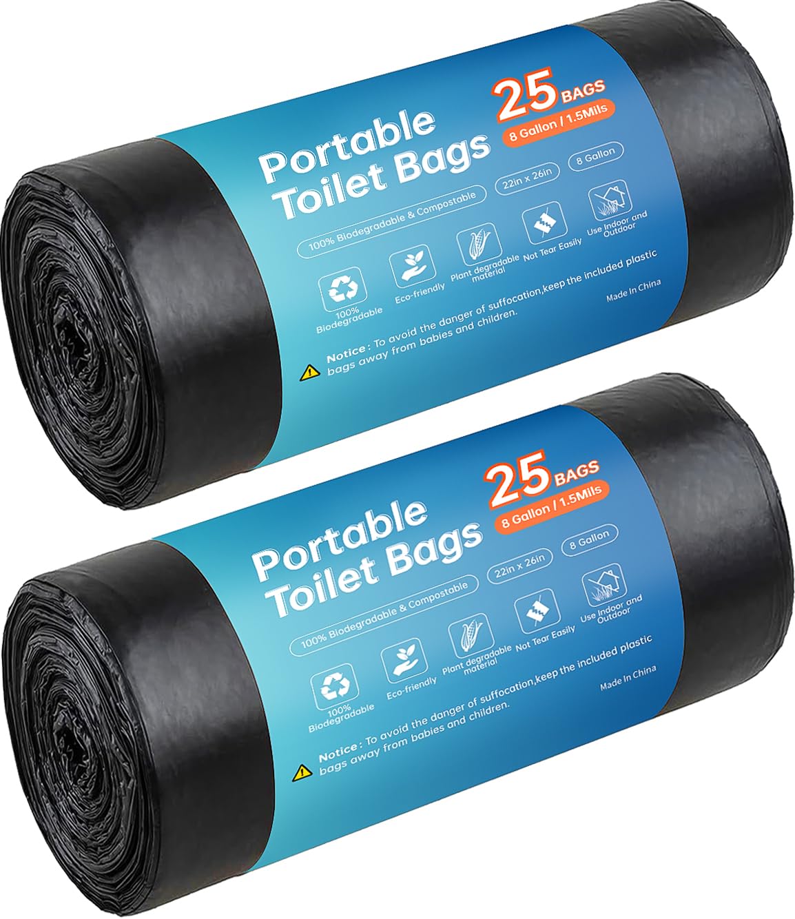 50 Count Compostable Trash Bags 8 Gallon - 1.5 Mil Thickened Eco-Friendly Garbage Bags for Kitchen, Bathroom, Travel & Outdoor Waste Disposal | Plastic-Free, Leak-Proof & Odor Control | Perfect for Camping, Picnics & Home Use