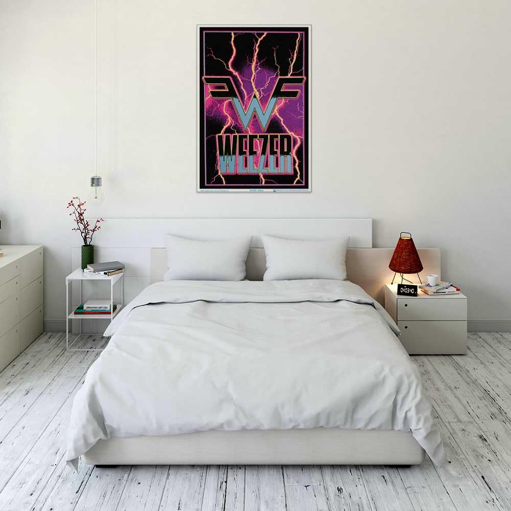 Weezer Electric Blacklight Poster - Officially Licensed Laminated Glow in The Dark Wall Art - 23.5 x 35.5 Inches - Perfect for Bedroom Decor, Music Room, and UV Party Lighting