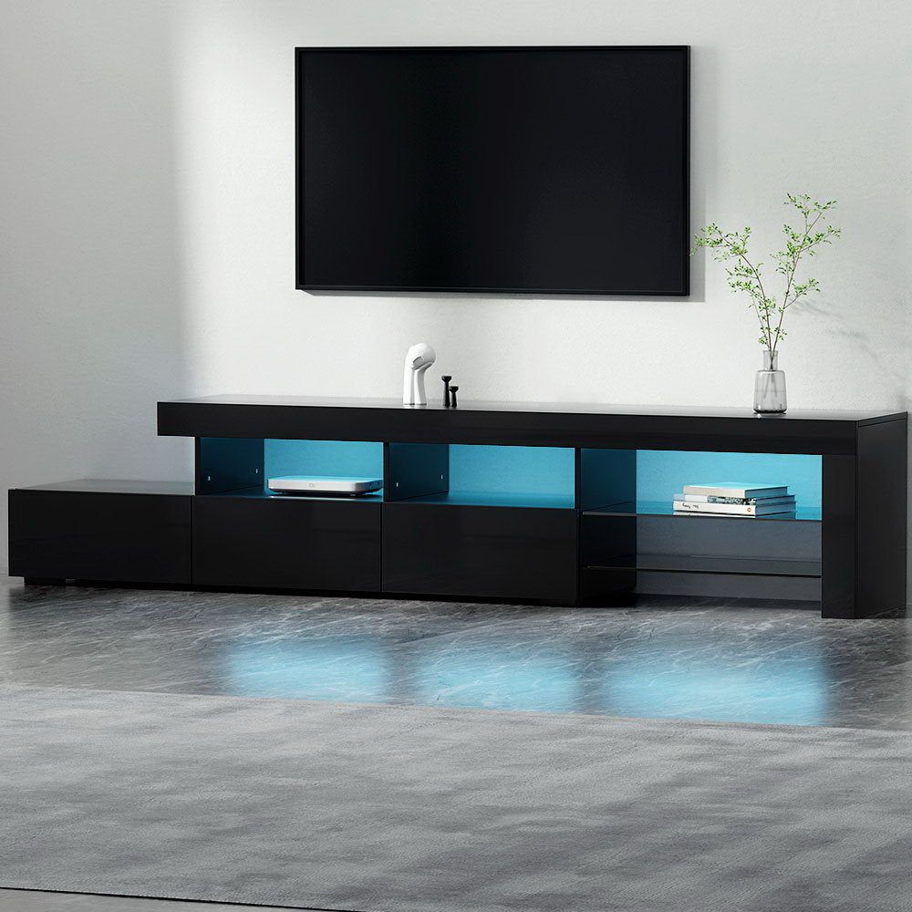 Artiss 215cm Black Caya Entertainment TV Stand with LED Lighting - Perfect for Living Room, Home Theater & Media Storage