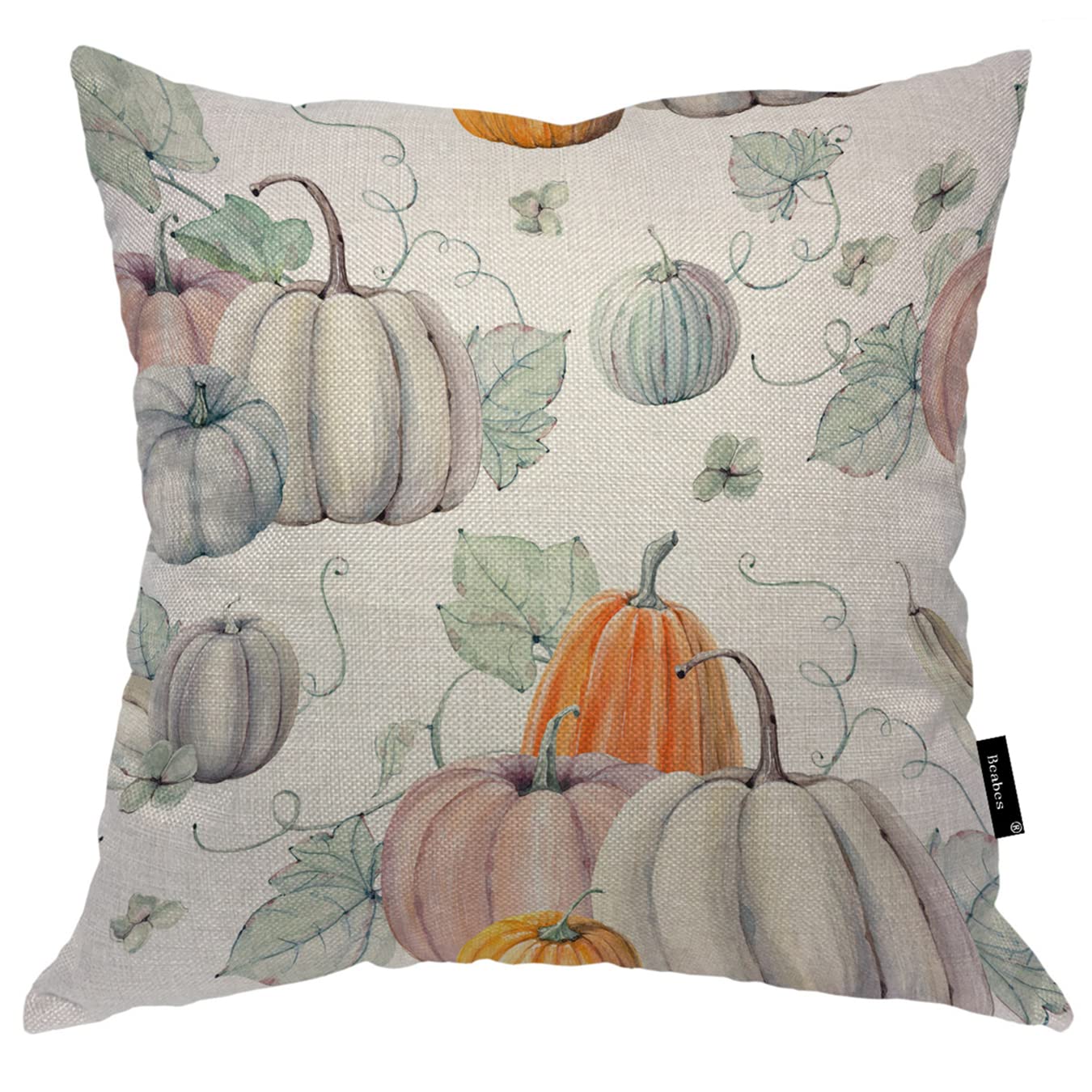 Watercolor Autumn Harvest Pumpkins 18x18 Decorative Throw Pillow Cover - Double-Sided Couch Pillow Case for Home, Sofa, Bedroom, Car & Office - Perfect for Fall Decor, Thanksgiving, and Seasonal Home Accents