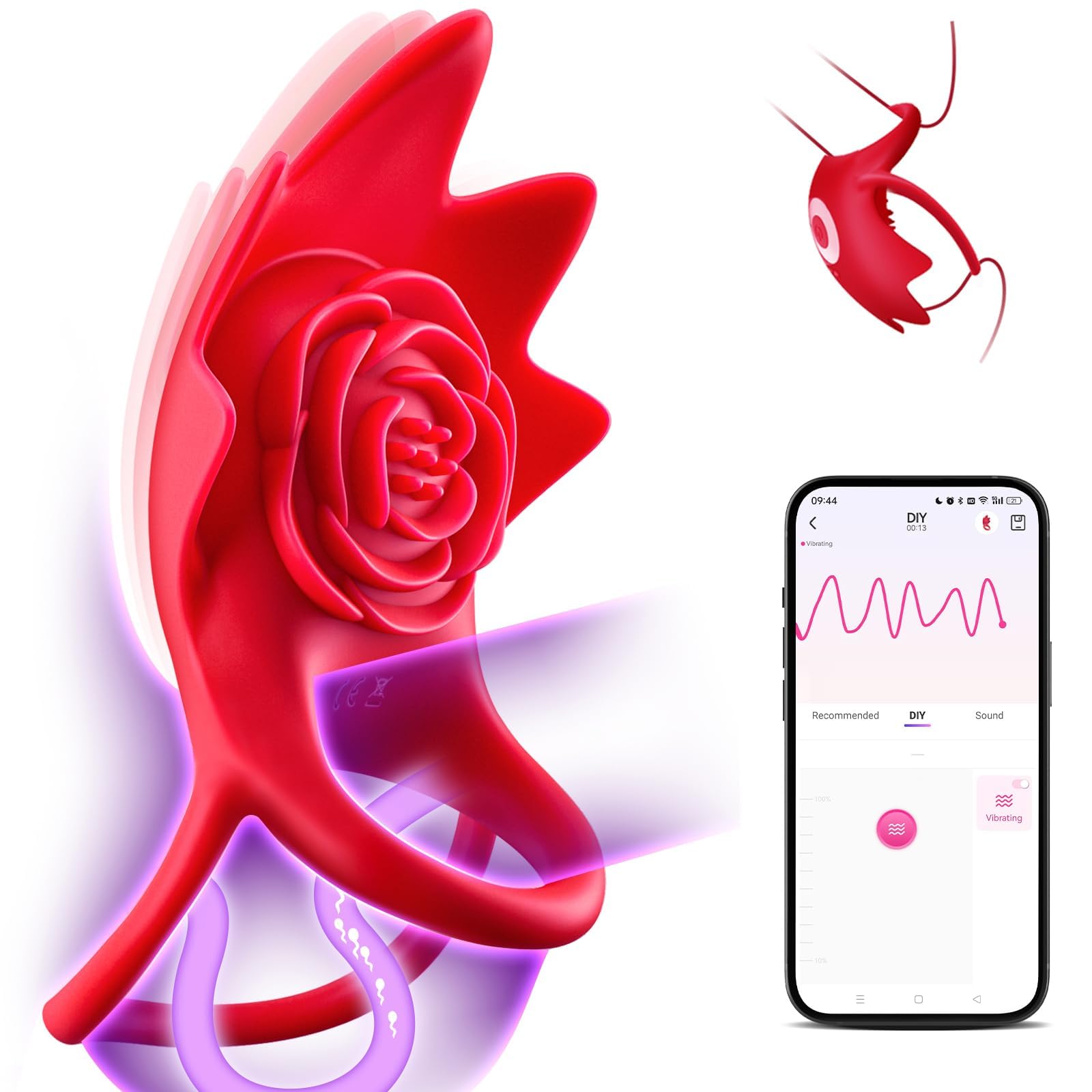 **APP Controlled Vibrating Cock Ring for Men - Silicone Penis Ring with Rose Clitoral Stimulator, Multi-Speed Couples Sex Toy for Enhanced Pleasure - Perfect for Couples Play & Spicing Up Intimacy**