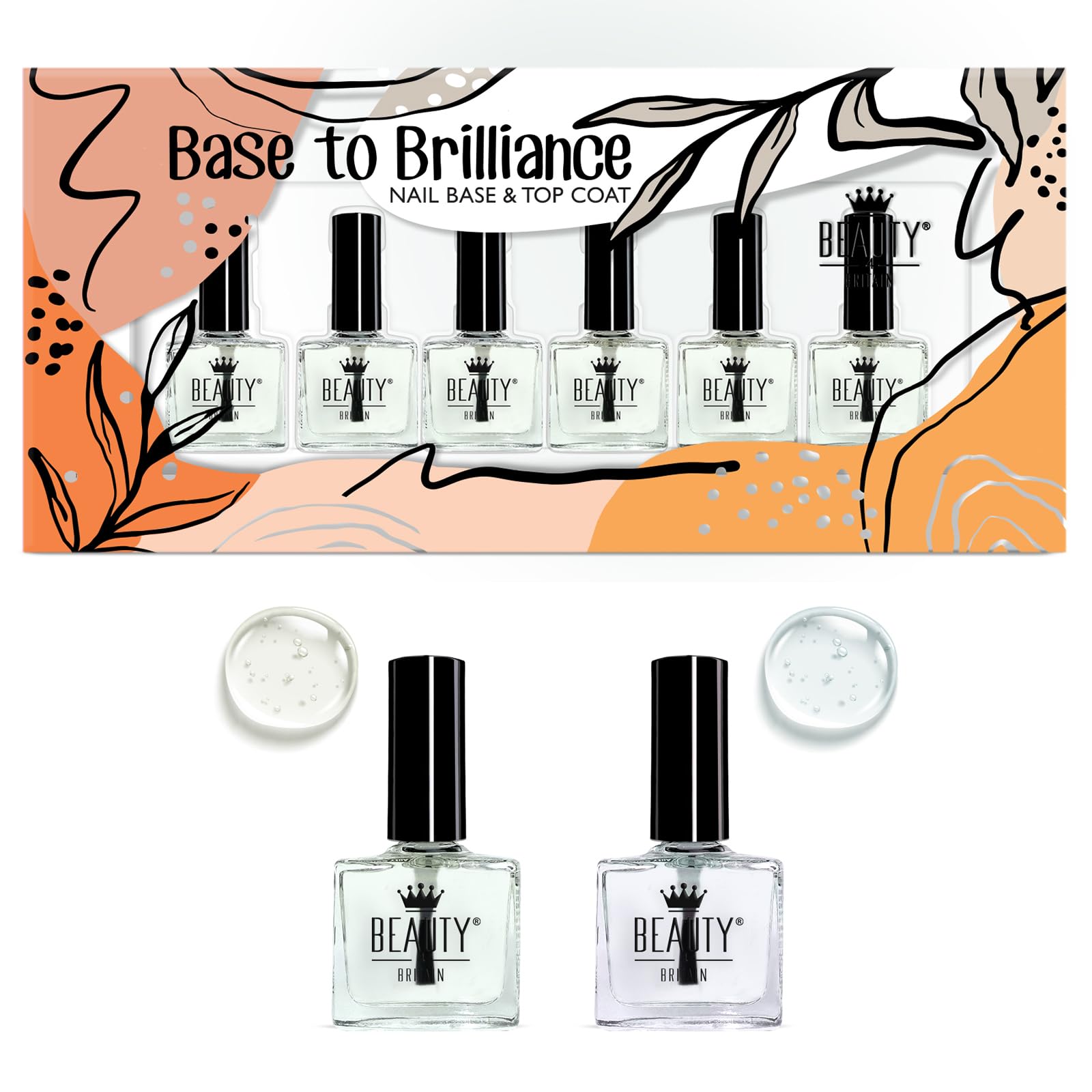 24-Pack Base Coat & Top Coat Nail Polish Set - 2-in-1 Clear Nail Varnish for Smoothing, Fixing & Protecting (10ml Each) - Wholesale Beauty Supply by Beauty4Britain - Perfect for Salons, DIY Manicures & Gift Giving