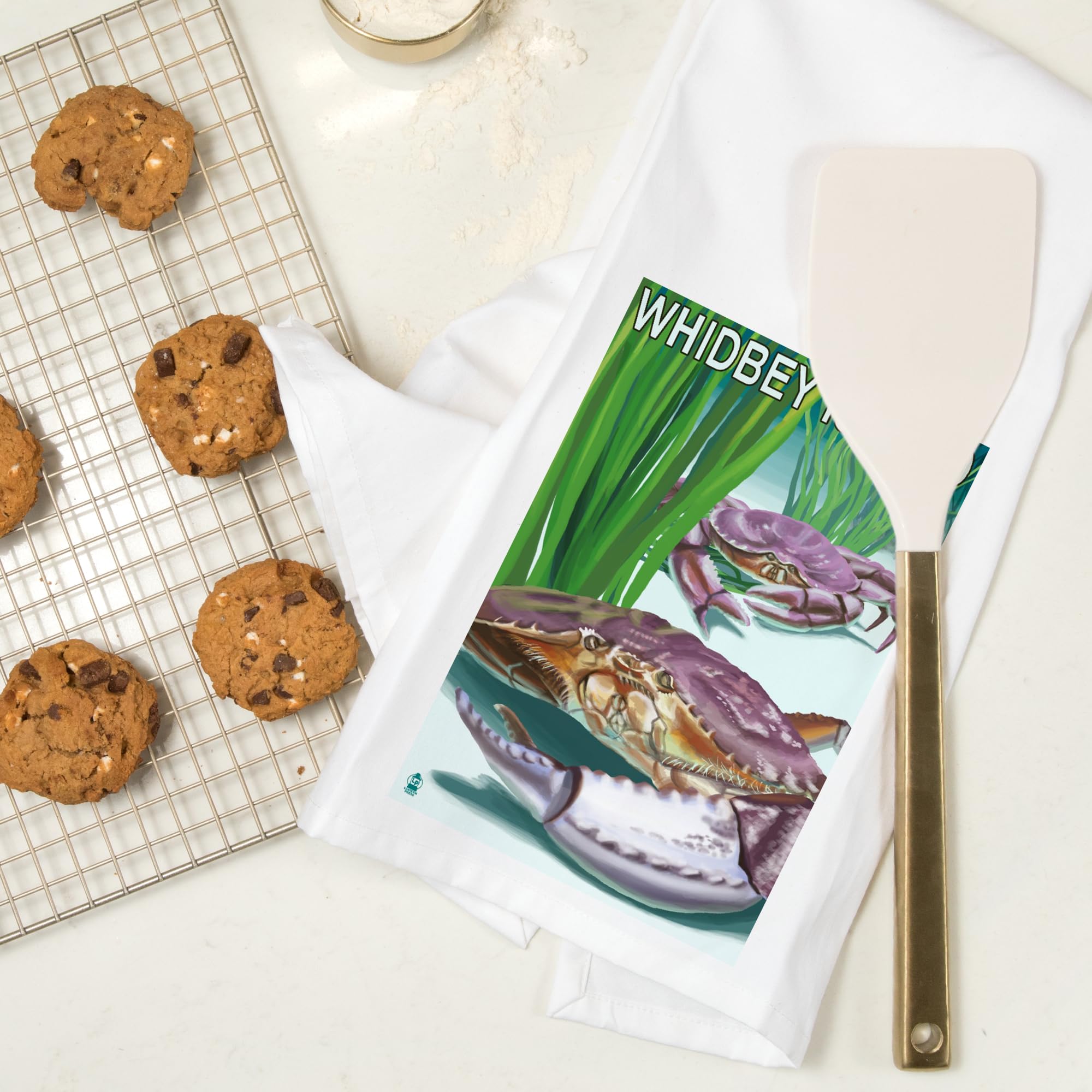 Lantern Press Whidbey Island Washington Crab Tea Towel - 100% Cotton Decorative Hand Towel for Kitchen & Home Decor - Perfect for Dish Drying, Gift Giving, and Farmhouse Style Decor