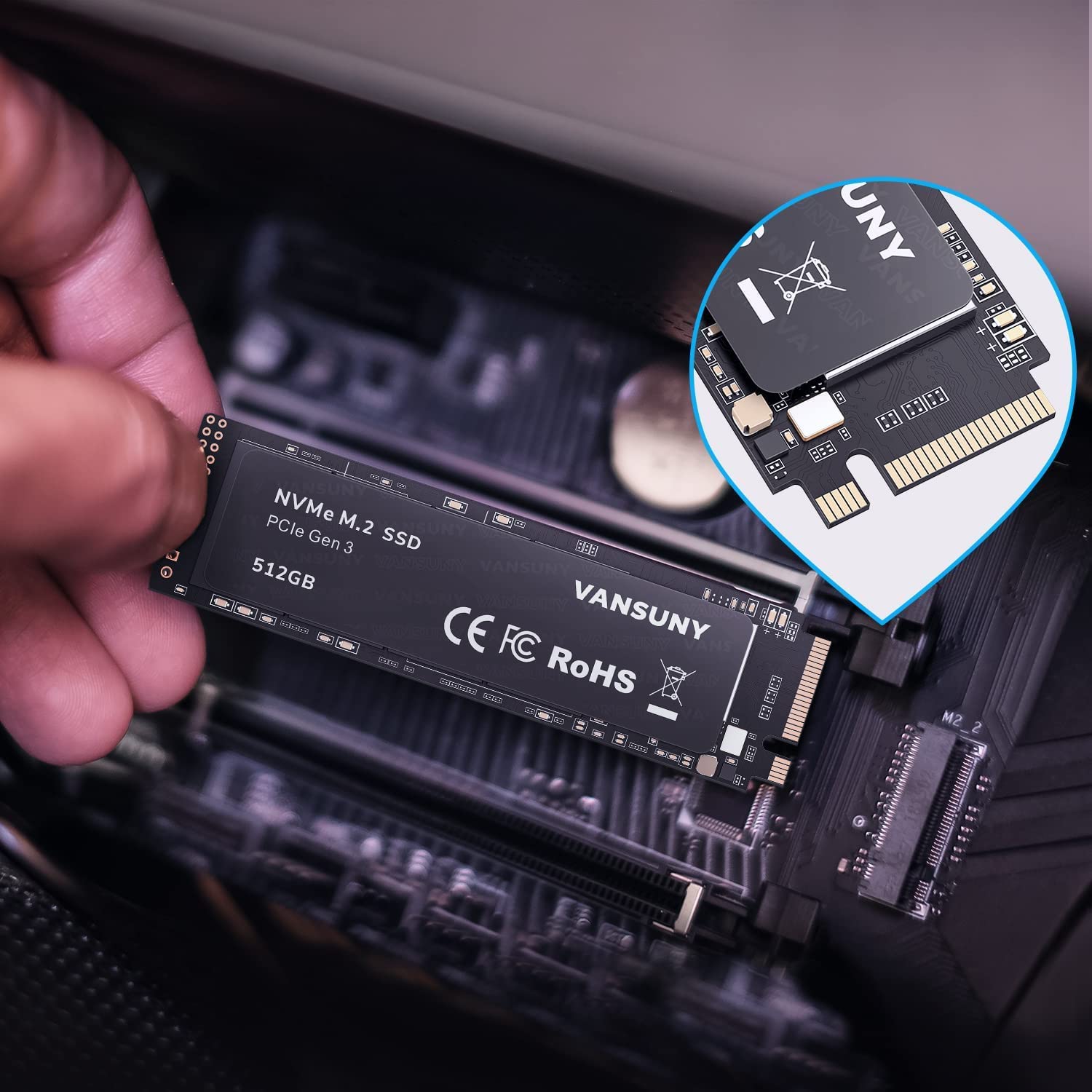 Vansuny 512GB M.2 NVMe PCIe Gen3x4 Internal SSD - 3500MB/s Read Speed, 3D NAND TLC, 2280 Form Factor - Perfect for Gaming PCs, Laptops, Video Editing & High-Performance Computing