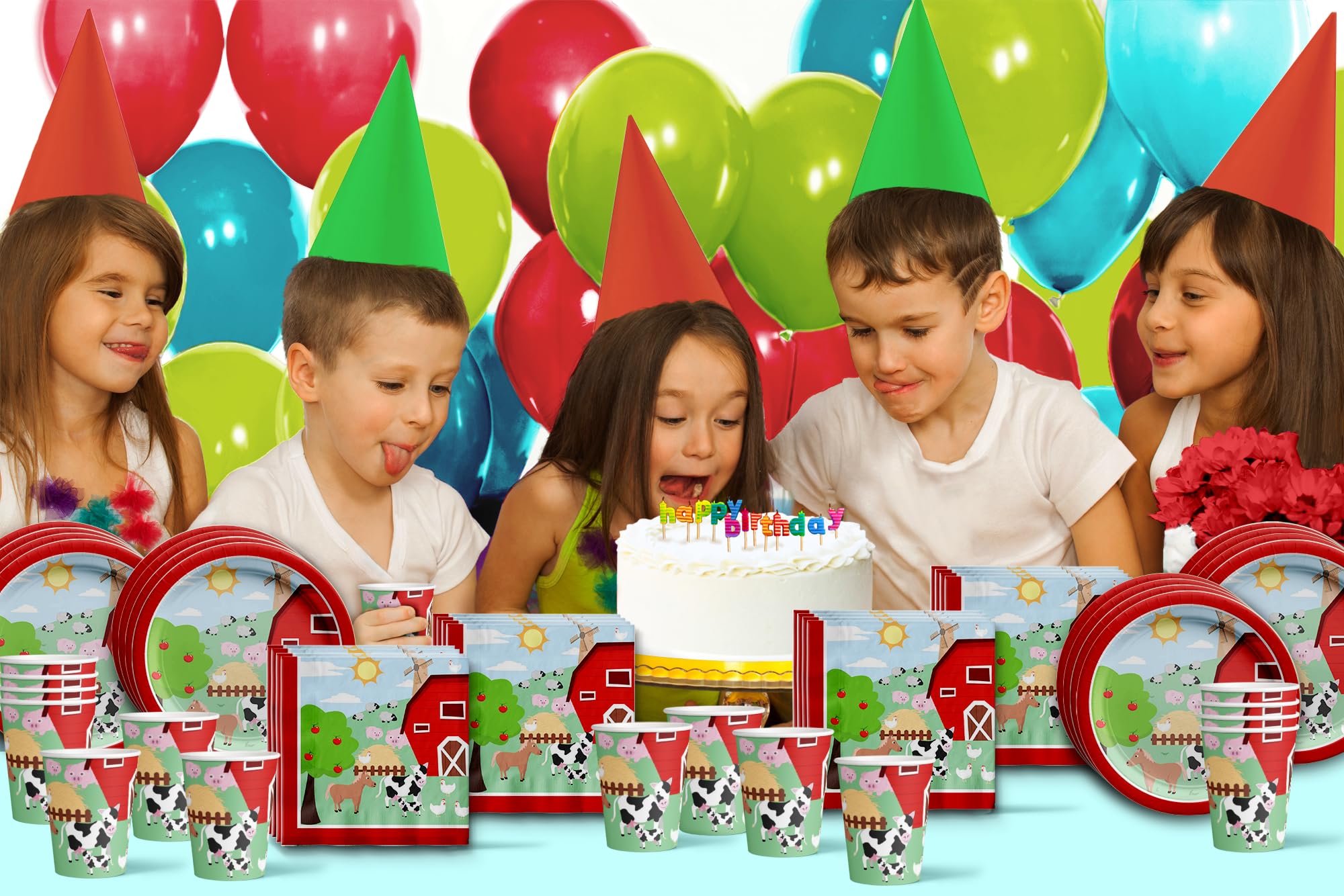 Barnyard Farm Animals Birthday Party Supplies Set - 16-Piece Tableware Kit with Plates, Napkins & Cups for Kids' Farm-Themed Parties
