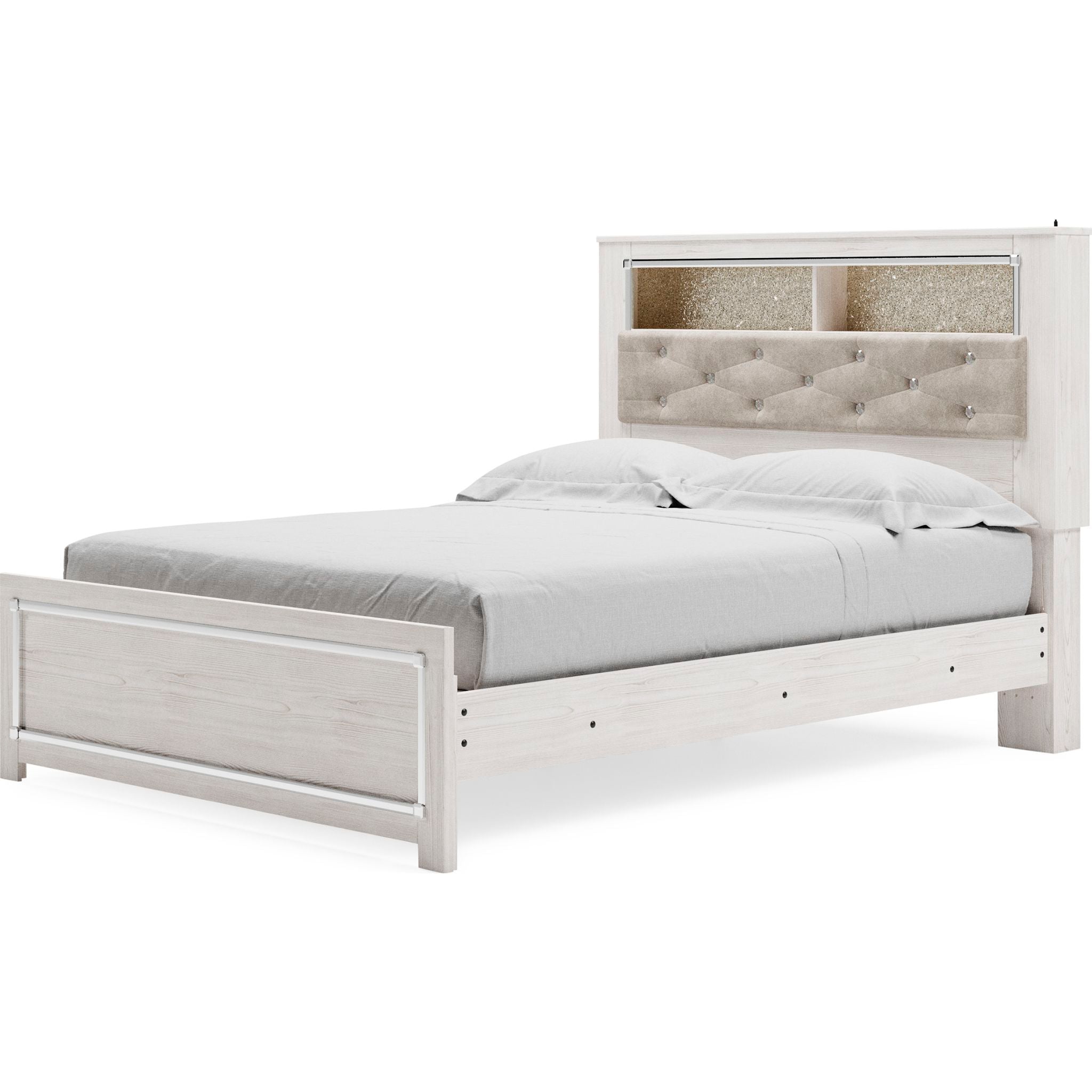 Altyra Modern Bookcase Platform Bed with Storage - Wooden Bookshelf Headboard & Underbed Storage - Perfect for Small Bedrooms, Studio Apartments & Dorm Rooms
