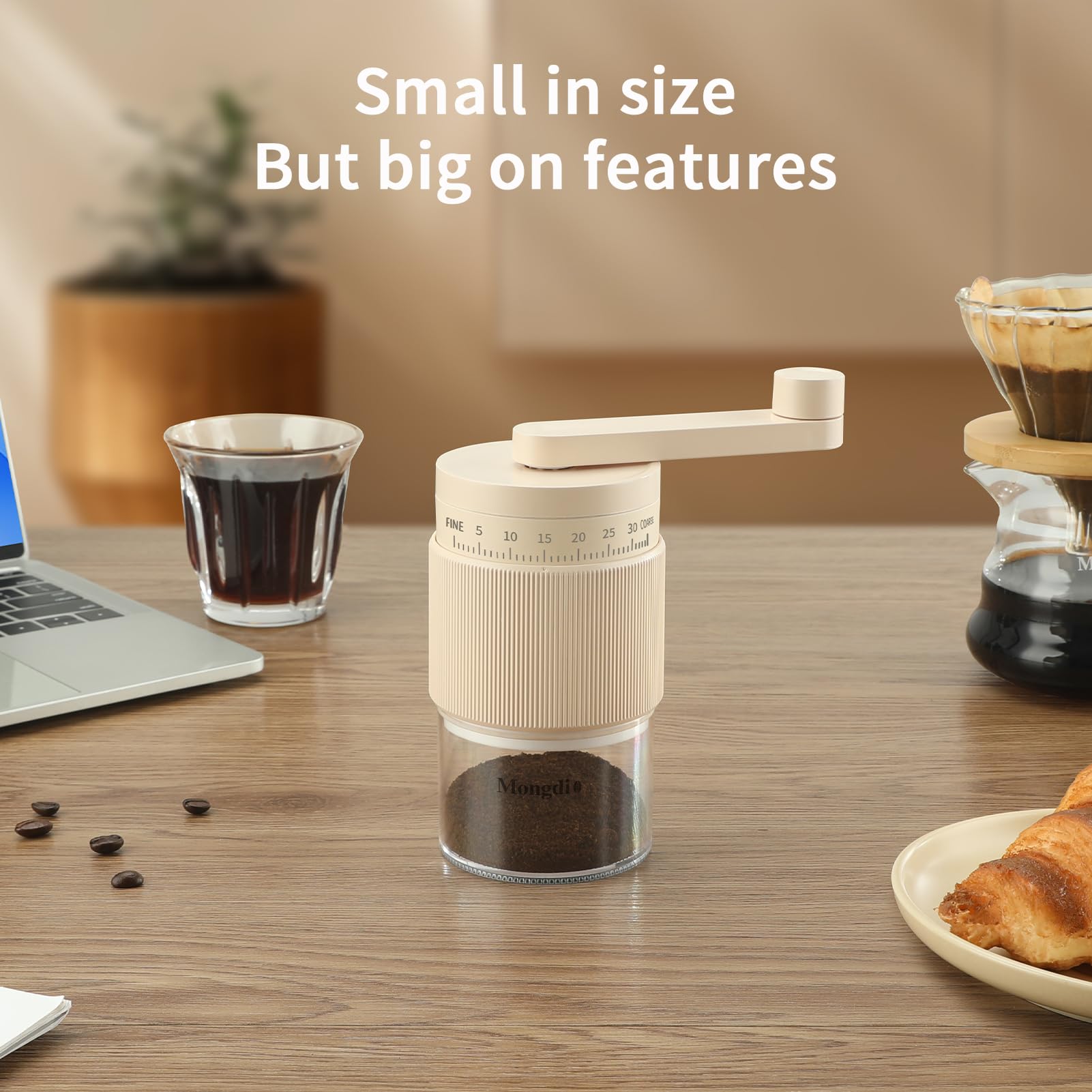 Premium Manual Coffee Grinder - 35 Adjustable Settings, Conical Burr Mill for Espresso, French Press & Cold Brew | Portable Hand Crank Coffee Bean Grinder for Home, Camping & Travel | Durable White Design