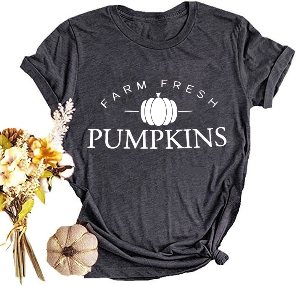 Farm Fresh Pumpkin Graphic T-Shirt for Women - Cute Fall Thanksgiving Short Sleeve Tee - Perfect for Autumn Outings, Harvest Festivals & Cozy Seasonal Style