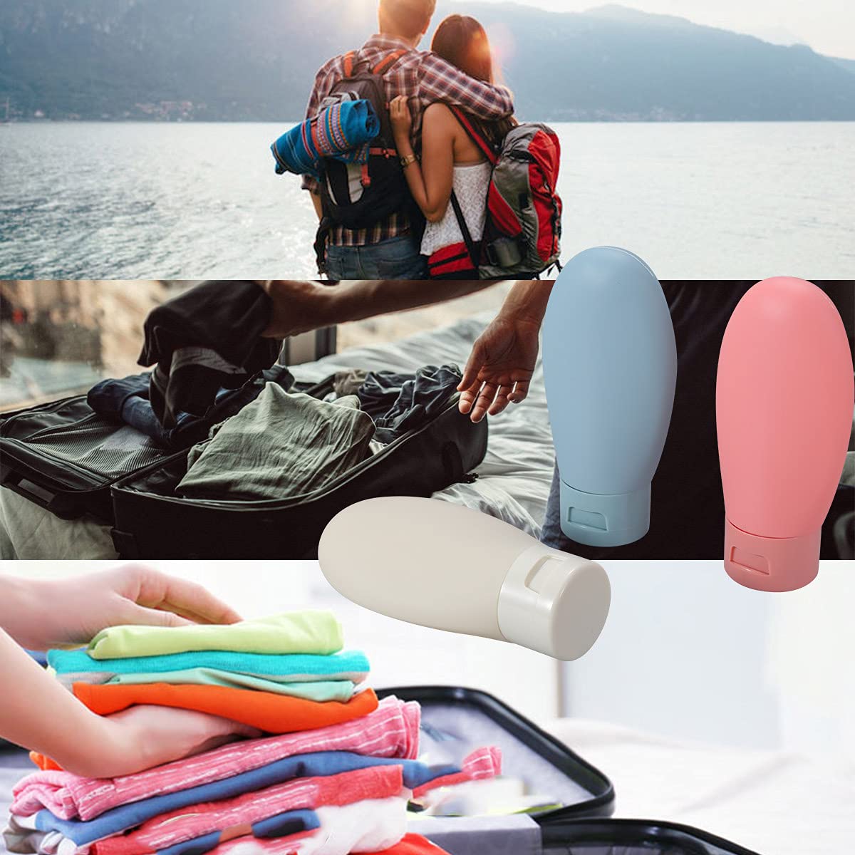 LIYUABU 3-Piece Travel Bottle Set - 60ml Leak-Proof Empty Plastic Squeeze Bottles for Shampoo, Conditioner & Toiletries - Includes Storage Bag (Multicolor) - Perfect for Air Travel, Gym & Vacation Essentials