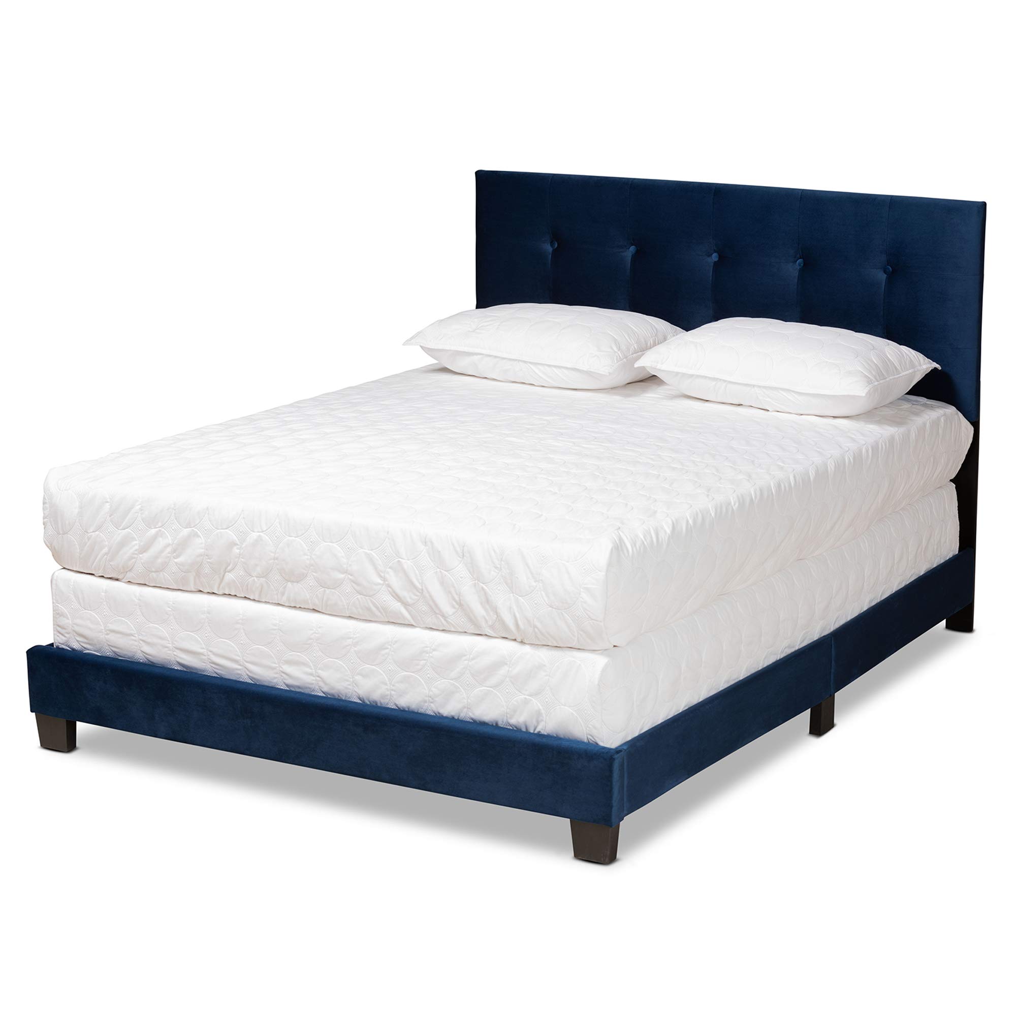 Baxton Studio Caprice Queen Size Bed Frame with Navy Blue & Black Upholstery - Requires Box Spring - Perfect for Modern Bedrooms & Guest Rooms