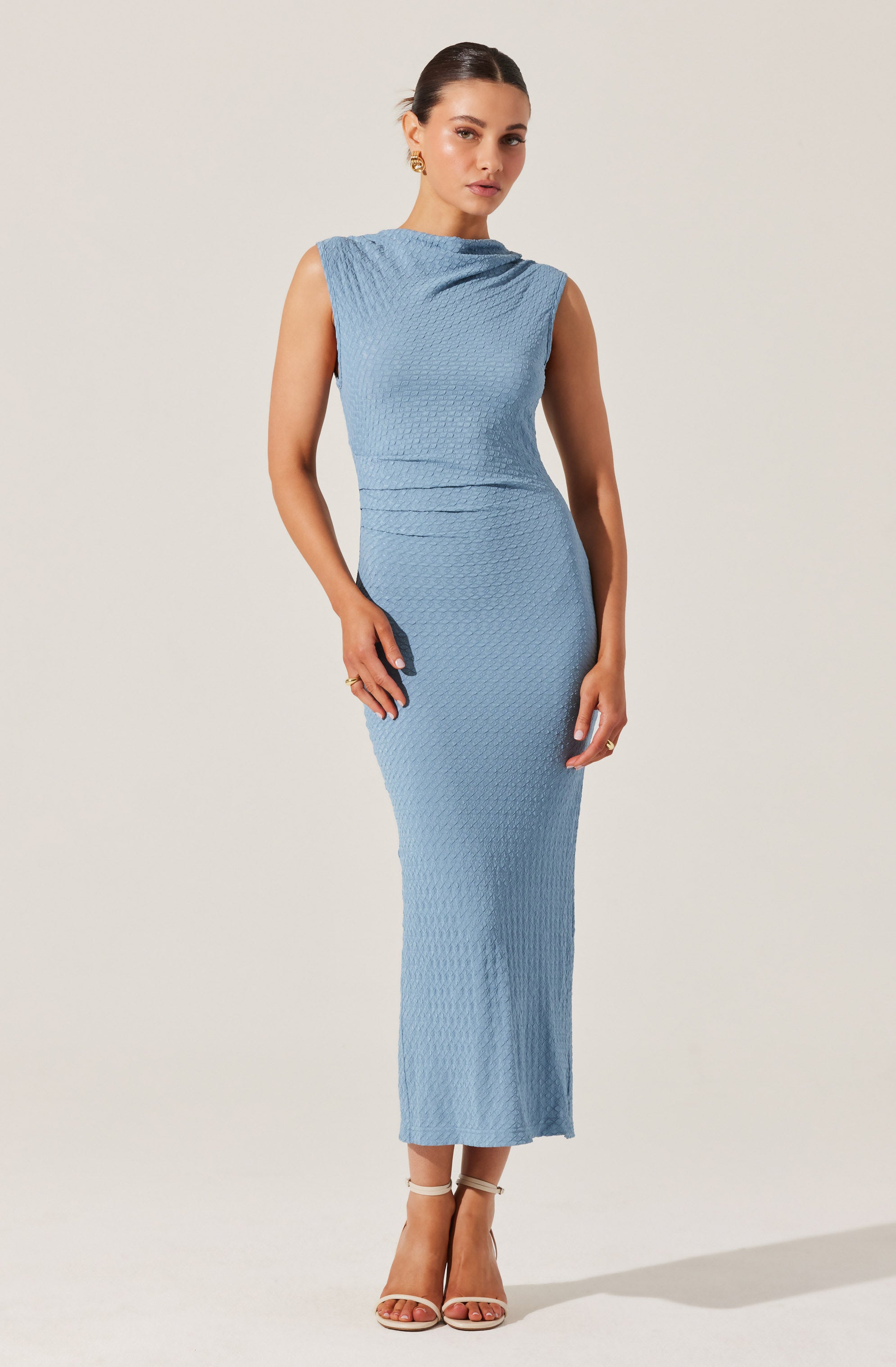 Textured Mock Neck Midi Dress for Women - Elegant Knit Bodycon Dress for Fall/Winter, Perfect for Office, Date Night & Holiday Parties