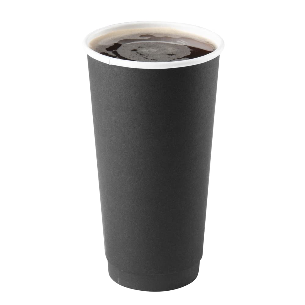 20oz Insulated Double Wall Disposable Coffee Cups - 10 Pack Black Paper Hot Beverage Cups with Rolled Rim (Lids Sold Separately) - Perfect for Coffee Shops, Office Breakrooms & Hot Chocolate Serving