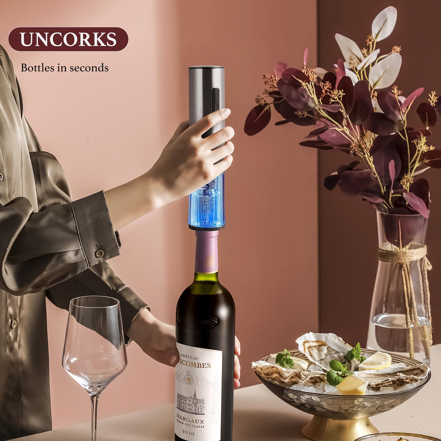 Rechargeable Electric Wine Opener Set - Automatic Cordless Stainless Steel Wine Bottle Opener with Stand, Foil Cutter, Pourer & Vacuum Stopper | Perfect Gift for Wine Lovers, Dinner Parties & Home Bars