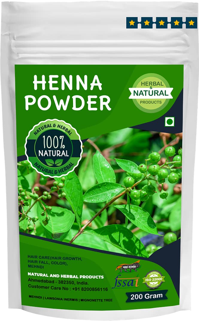 Pure Henna Powder (Lawsonia Inermis) | 200g Natural Mehndi for Hair Care - Promotes Hair Growth, Reduces Hair Fall & Natural Coloring | Mignonette Tree Extract | Perfect for DIY Hair Treatments & Traditional Body Art