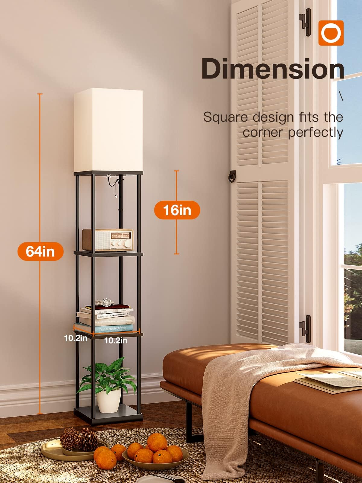 Addlon 4-Tier Modern Shelf Floor Lamp with 3CCT LED Bulb - Adjustable Brightness Display Lamp for Living Room, Bedroom, Office - Space-Saving Storage & Lighting Solution (Black)