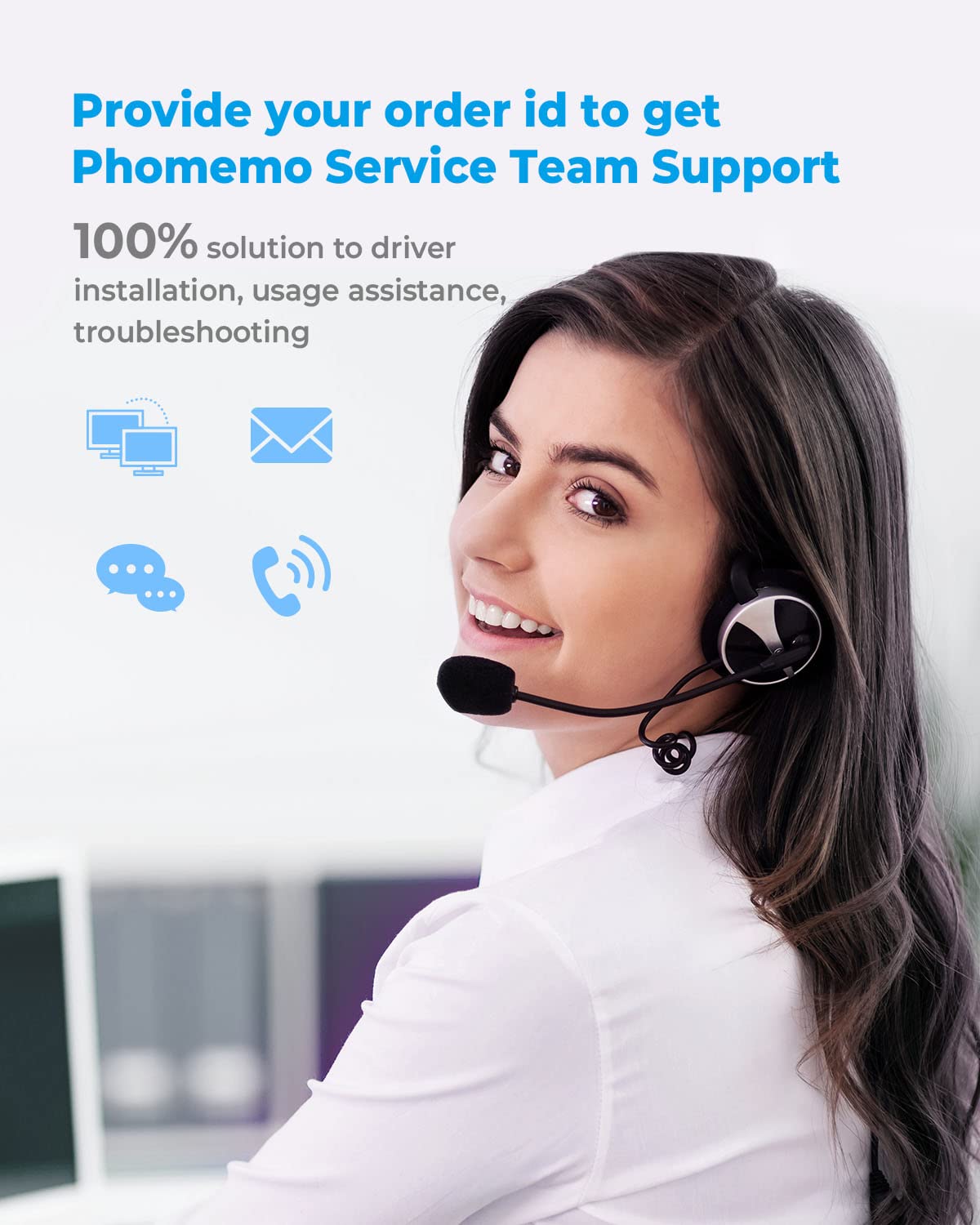 Phomemo M110 Bluetooth Thermal Label Printer - No Ink Portable Barcode Sticker Maker for Small Business, Shipping, Address & Office Use - Compatible with PC, Mac (USB) & Phone - Includes 100 Labels (Ebony Black) - Perfect for E-commerce, Inventory Management & Home Organization