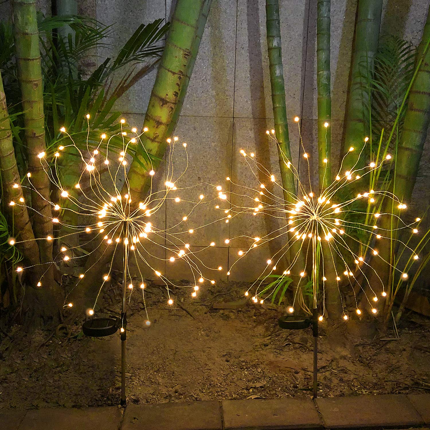 HeyMate 2 Pack Solar Firework Lights - 105 LED Warm White Outdoor Garden Lights with 35 Copper Wires, Solar Powered Decorative Lighting for Pathway, Patio, Yard, Lawn | Perfect for Christmas, Halloween, Parties & Backyard Decor