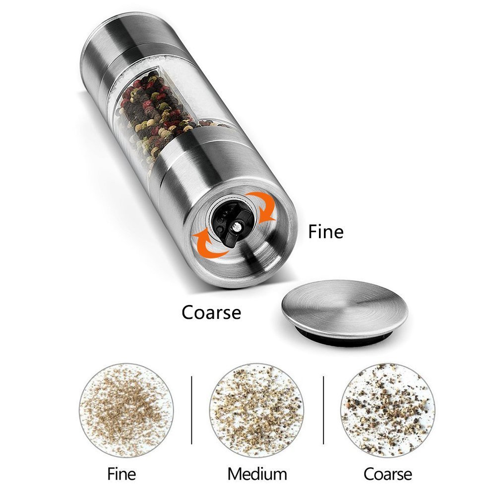 Premium Stainless Steel 2-in-1 Salt and Pepper Grinder - Adjustable Ceramic Core Spice Mill for Kitchen & Dining - Perfect for Cooking, BBQ, Camping & Gifting