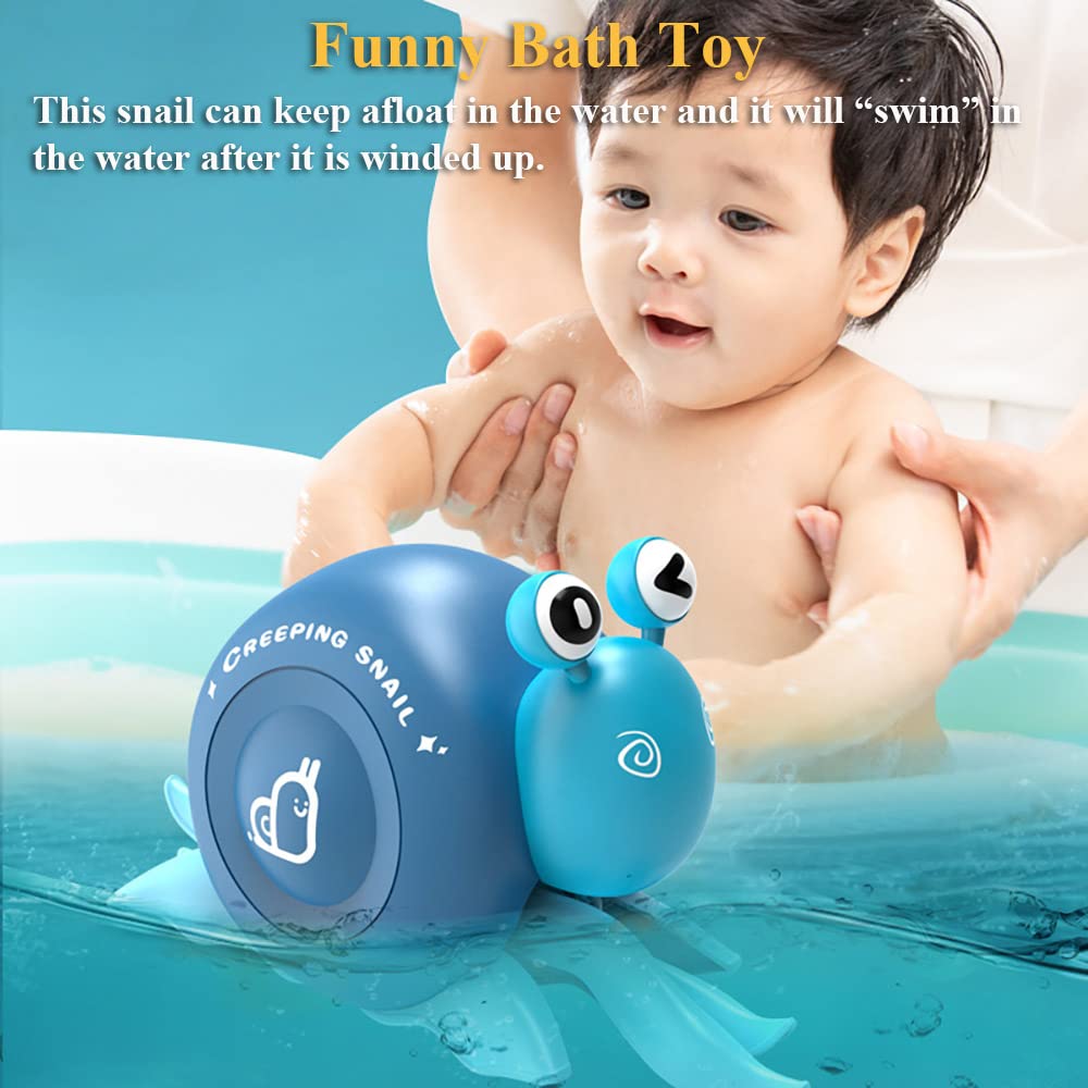 Dual Mode Wind-Up Crawling Snail Toy - Pull & Go Rope Bathtub Toy for Kids (Blue) | Fun Bath Time & Floor Play for Boys & Girls