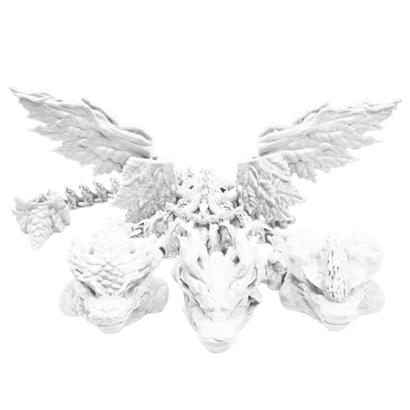 3D Printed Articulated Three-Headed Dragon Toy - Ancient Mythical Beast Monster with Deformable Joints, Anti-Anxiety Action Figure for Collectors (Pure White, 15.7 Inch) - Perfect for Home Decor, Stress Relief, and Fantasy Collectibles