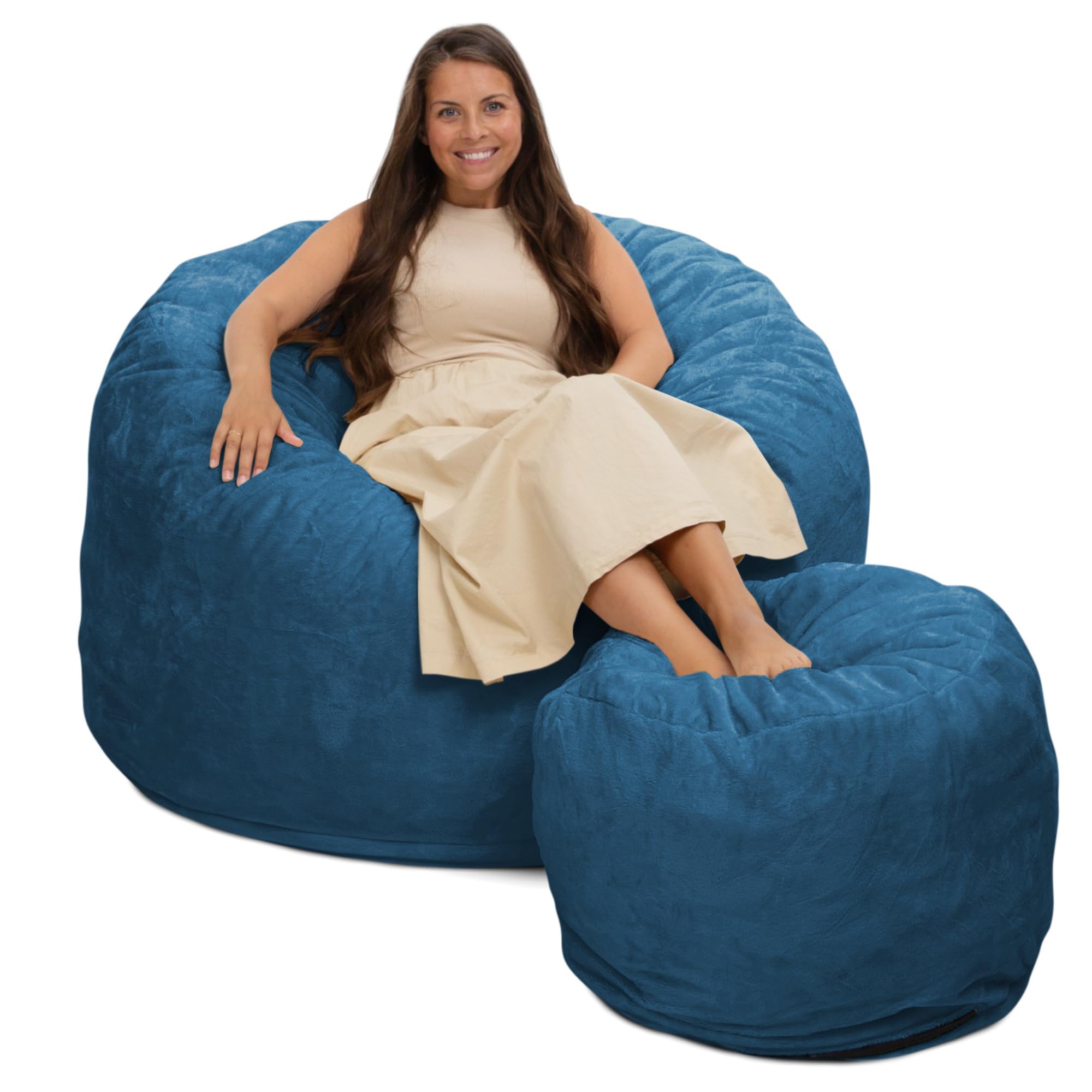 ULTIMATE SACK 4ft Oversized Bean Bag Chair with Footstool for Adults - Super Soft Cloud Fur Lounge Chair | Perfect for Living Room, Bedroom, Game Room & Dorm Relaxation