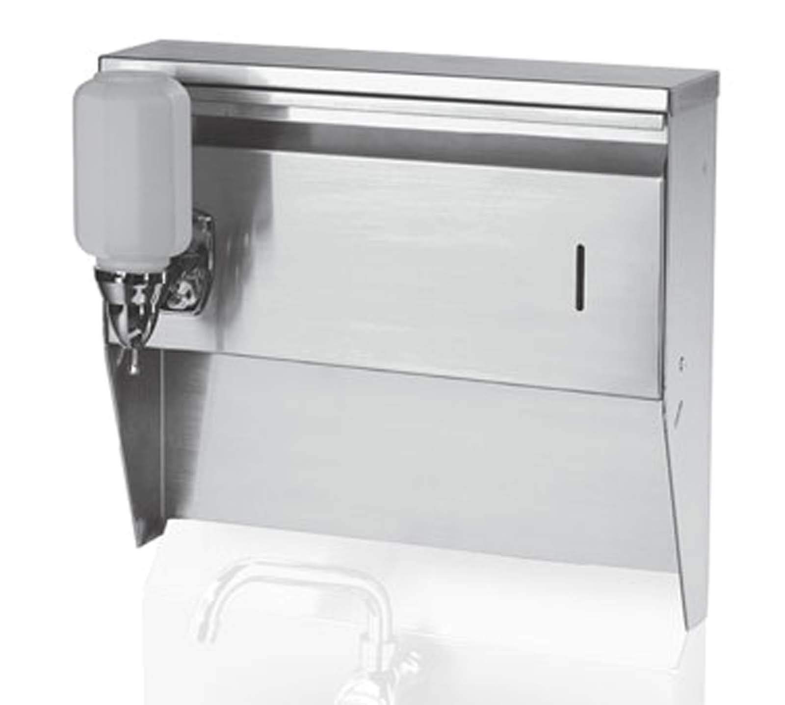 Krowne H-111 16-Inch Stainless Steel Wall Mounted Towel & Soap Dispenser for Bathroom, Kitchen, and Commercial Use - Durable Metal Hand Towel Holder with Soap Pump for Restrooms, Hotels, and Public Spaces
