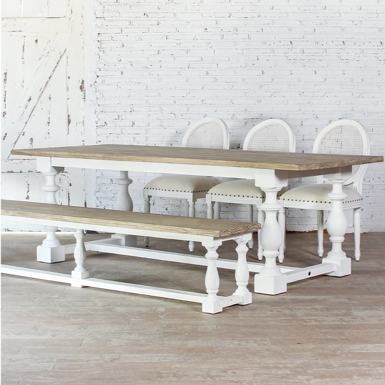 Handmade Solid Mango Wood Dining Table - Ethreal Whites Indian Furniture for Dining Room, Kitchen, and Farmhouse Decor
