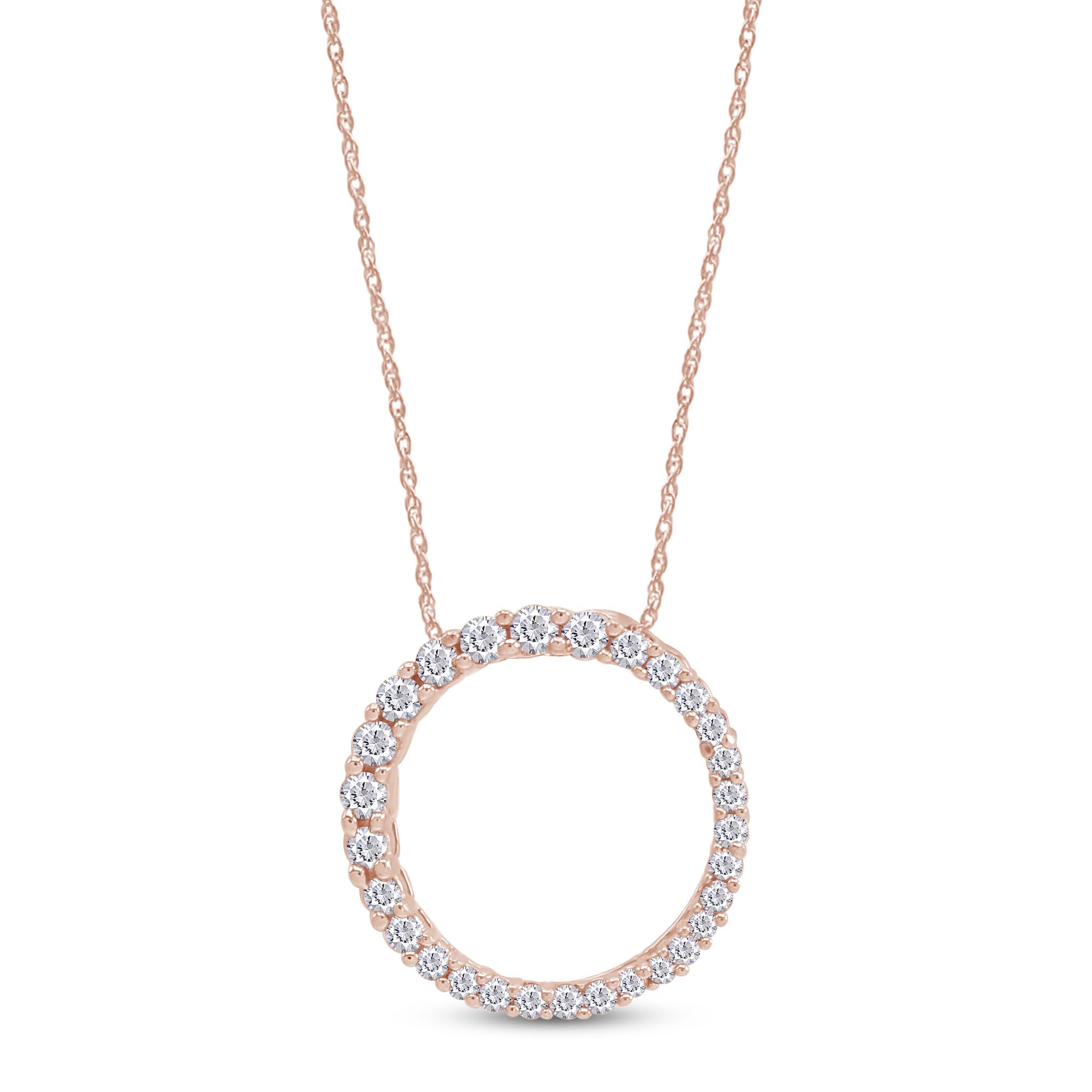 14K Gold Over Sterling Silver Circle Pendant Necklace with 0.33 Ct Natural Diamond Halo - Solitaire Eternity Pendant Choker for Women | Elegant Everyday Jewelry & Gift for Anniversary, Birthday, Valentine's Day