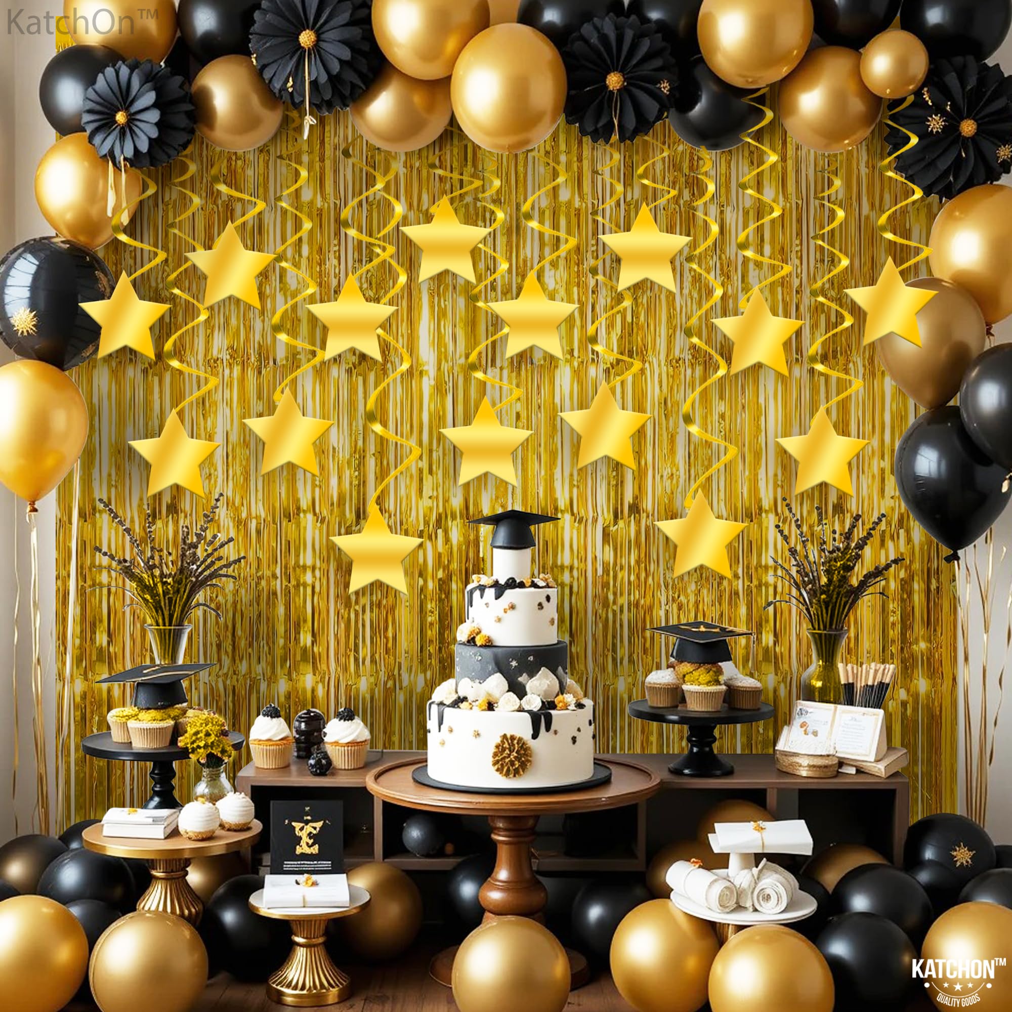 KatchOn Gold Star Hanging Swirls - Pack of 30 | Premium Graduation Party Decorations for Class of 2025 | Shimmering Hanging Stars for Ceiling & Wall Decor | Perfect for Graduation Ceremonies, Birthday Parties & Special Events