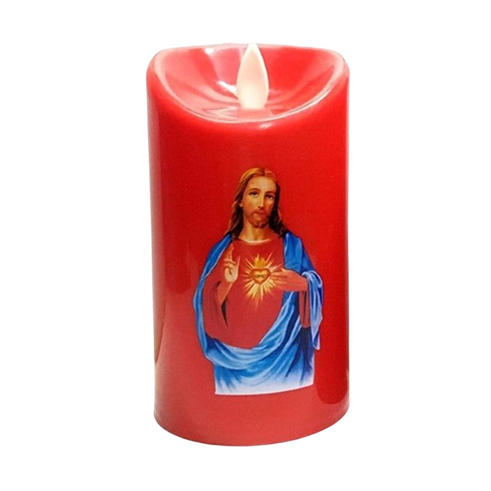 Colcolo Saint LED Flameless Pillar Candle - Battery Operated Electronic Tea Light Candles for Halloween, Christmas, Festivals - Perfect for Outdoor Decor, Home, Church & Sacred Heart Ceremonies