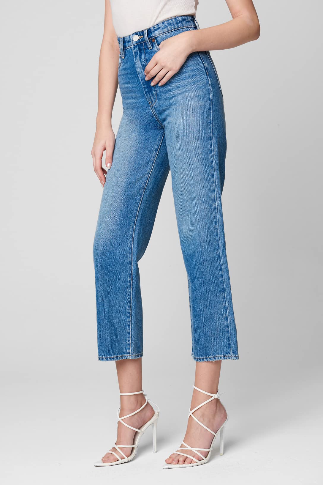BLANKNYC Women's Medium Wash High Waist Straight Leg Jeans - 5 Pocket Comfortable Denim Pants for Casual Wear & Everyday Outfits