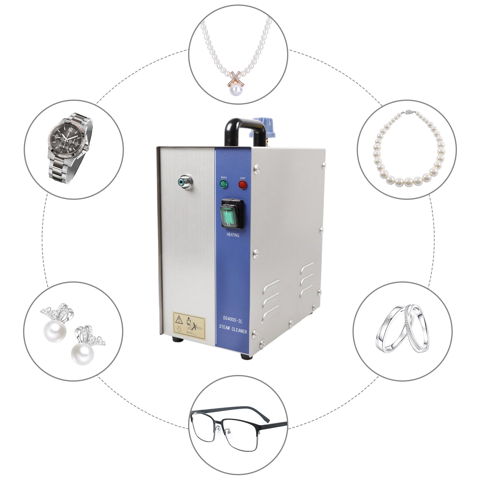 2L 1300W Professional Jewelry Steam Cleaner Machine - 1200W 120V with Foot Switch for Silver & Gold Cleaning - Jewelry Steamer & Gem Washer for Removing Grease, Stains, Dirt - Perfect for Jewelry Stores, Pawn Shops & Home Use
