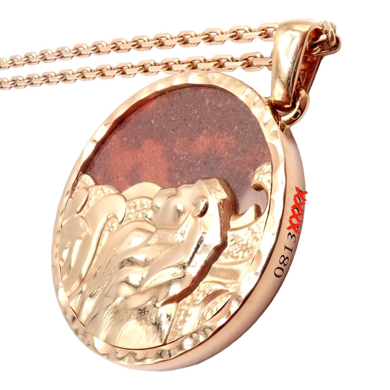 Van Cleef & Arpels 18K Rose Gold Leo Zodiac Pendant Necklace with Red Jasper - Authentic with Certificate - Perfect for Birthdays, Anniversaries & Luxury Gifts
