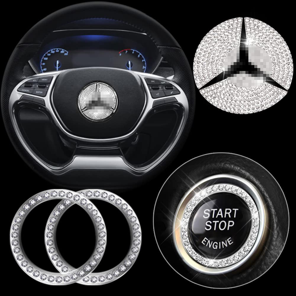 3Pcs Diamond Steering Wheel Decal Stickers for Mercedes Benz E-Class C-Class CLA GLC GLE GLS CLS (2016-2019) - Bling Accessories for Car Interior Customization | Perfect for Luxury Car Upgrades & Gift Giving