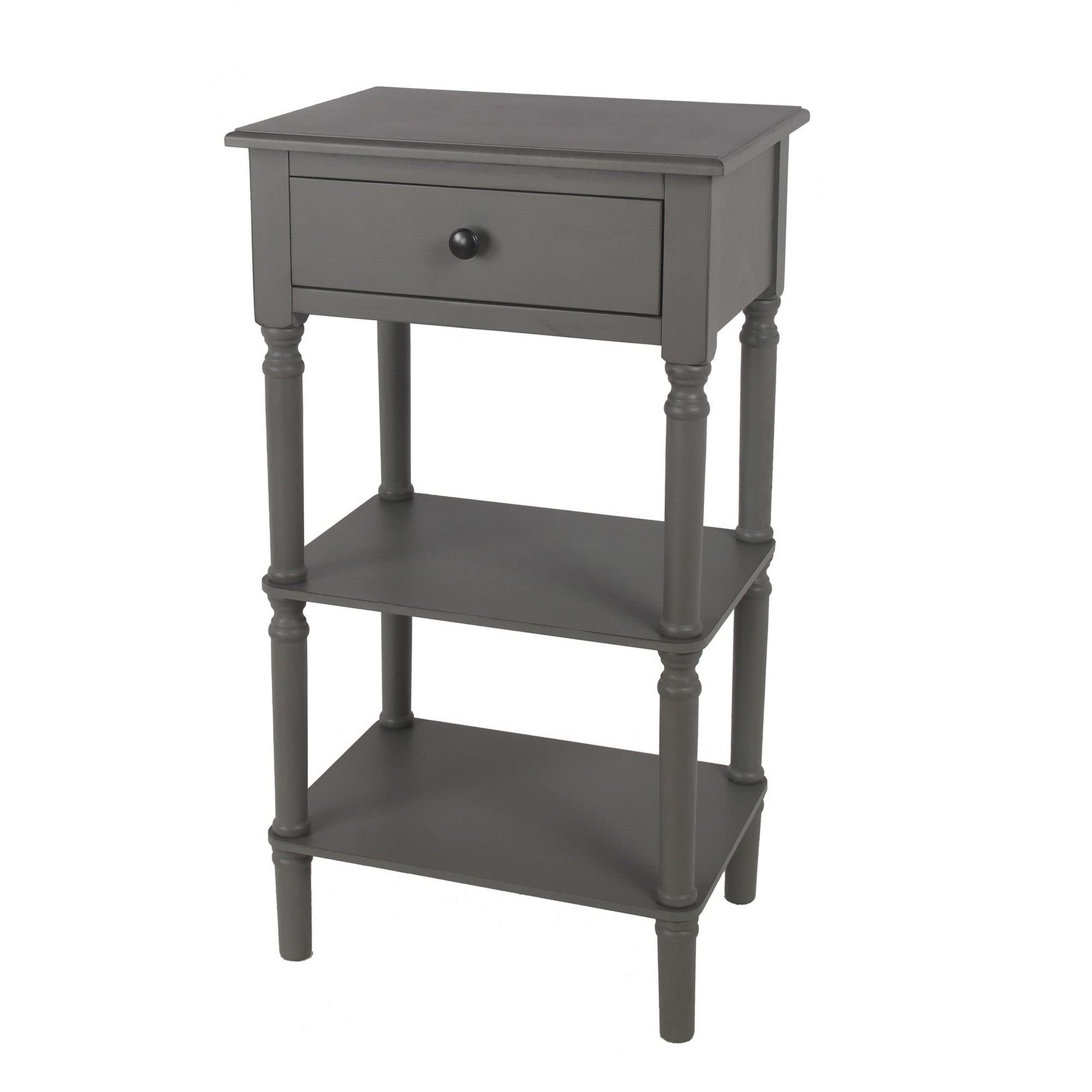 32 Inch Modern Gray Wooden End Table with Single Drawer & 2 Open Shelves - Solid Wood Rectangular Nightstand for Bedroom, Living Room, Office