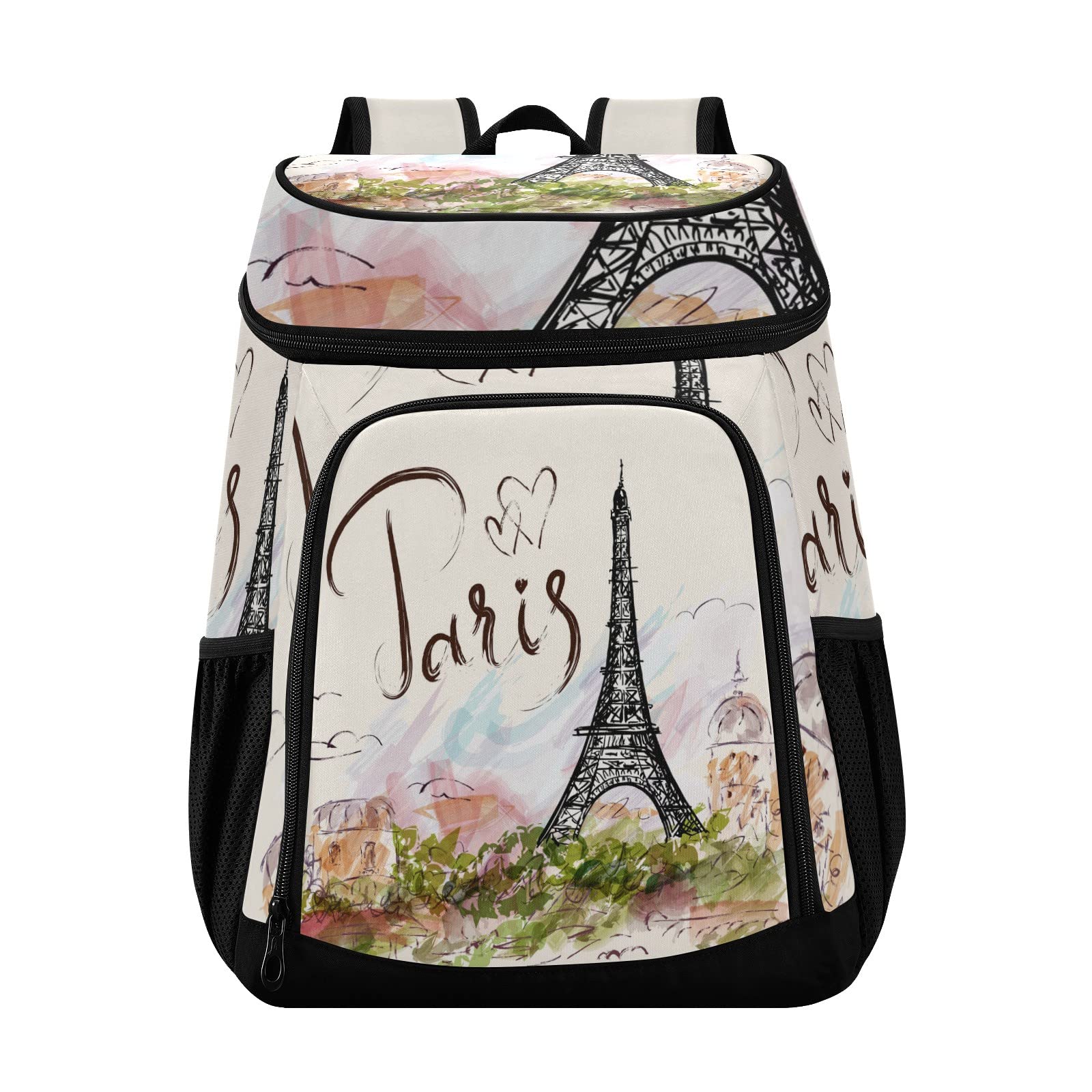 Eiffel Tower Insulated Cooler Backpack - Leak Proof 30 Can Waterproof Picnic Bag for Beach, Hiking & Camping - Lightweight Soft Lunch Cooler for Men & Women - Perfect for Outdoor Adventures, Travel & Picnics