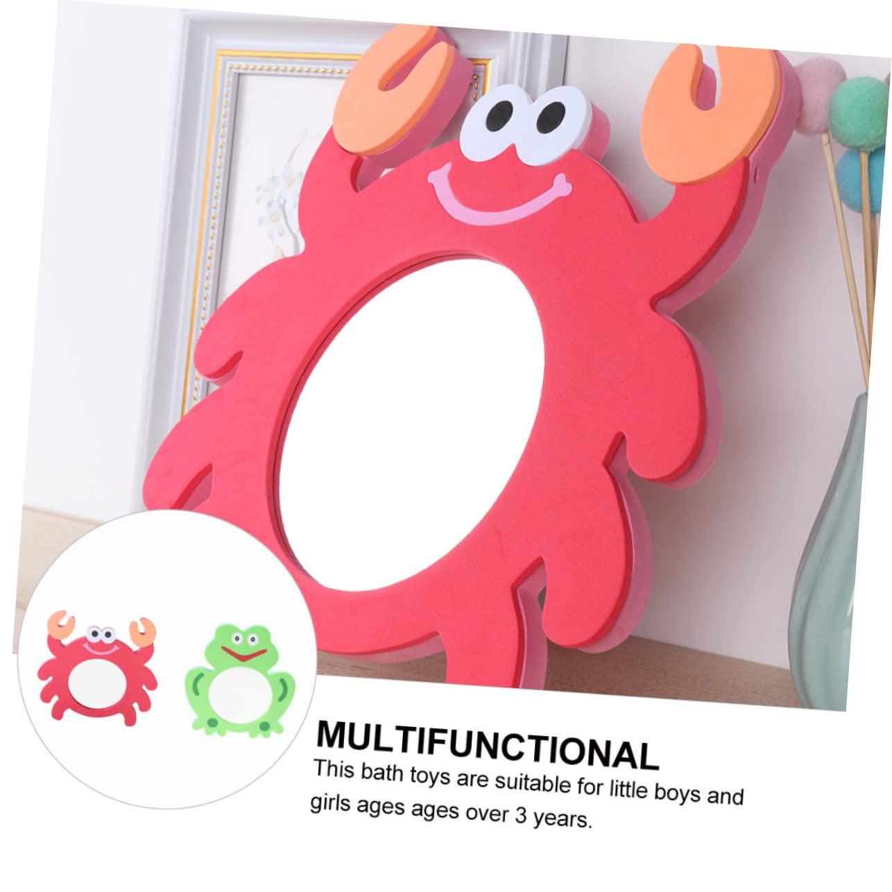 6-Piece EVA Cartoon Mirror Bath Toys Set - Fun Crab & Mirror Toys for Kids, Safe & Non-Toxic Water Play for Bathtub, Pool & Beach Activities