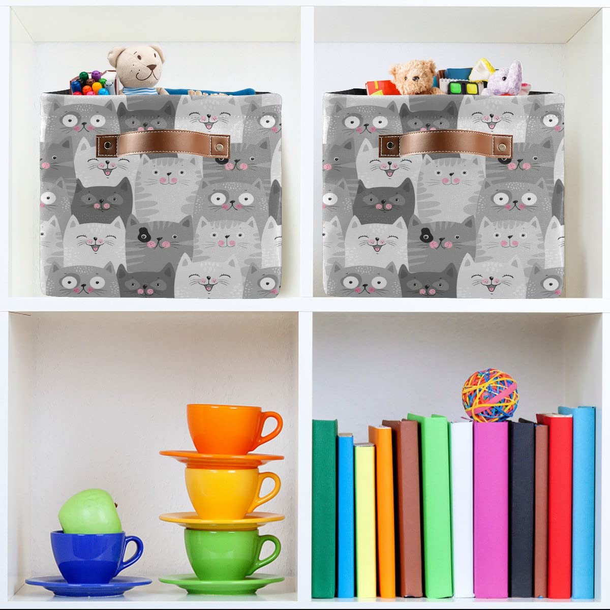 Funny Cat Fabric Storage Basket - Foldable Laundry Bin & Organizer for Baby Clothes, Dog Toys, Books (16×12×8 Inches) | Perfect for Nursery, Pet Room & Closet Organization