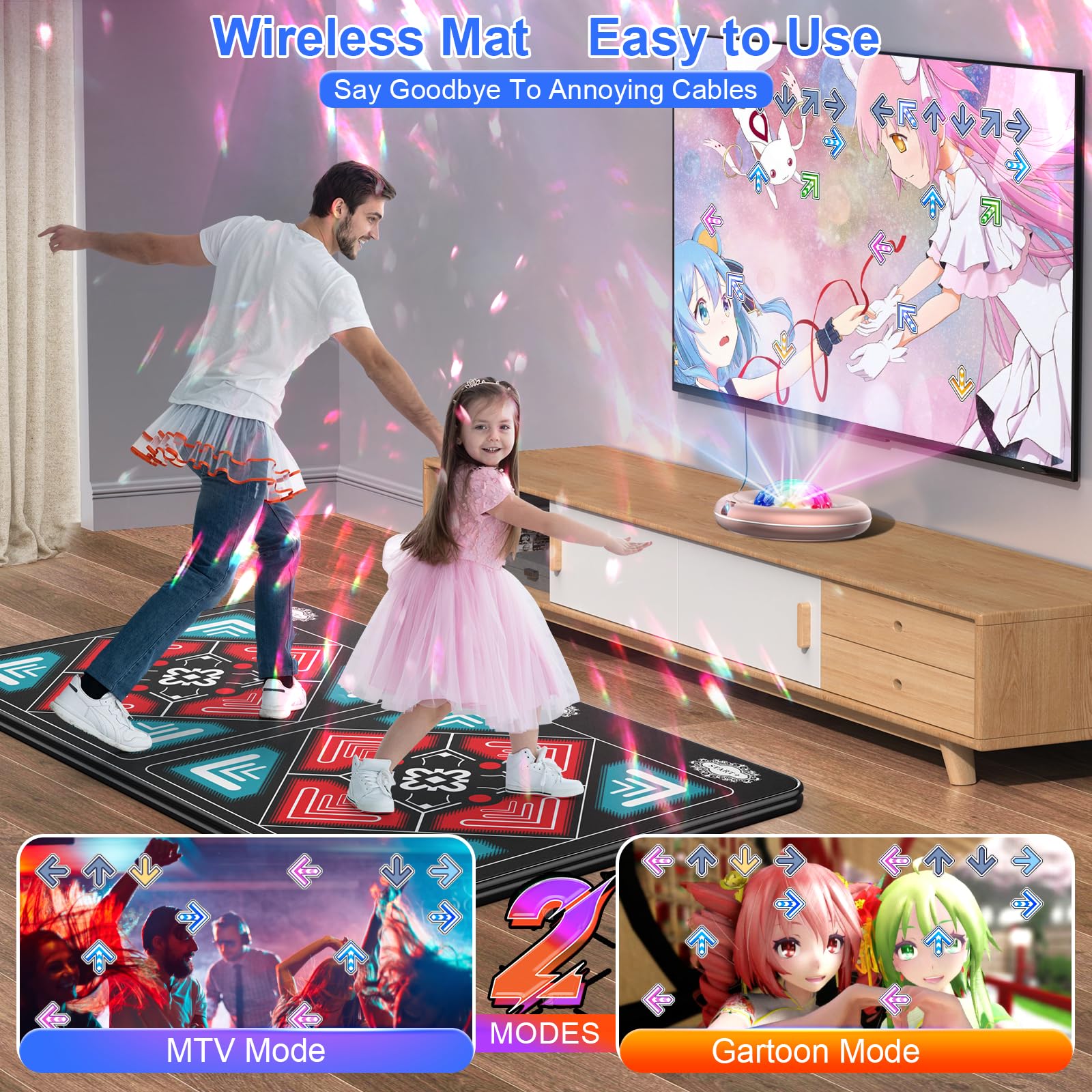 Anti-Slip Wireless Dance Mat for Kids & Adults - Smart Electronic Dance Pad with Camera & 2 Controllers for TV Games, Exercise & Family Fun - Wrinkle-Free Soft Playmat - Perfect Gift Idea (Classic Snowflake) for Birthday, Christmas & Indoor Activities