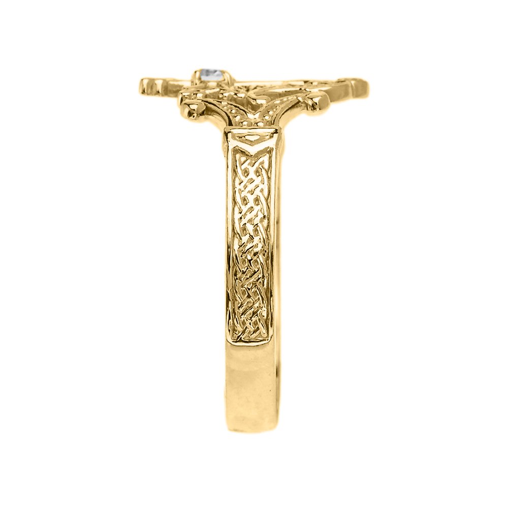 10K Yellow Gold Solitaire Diamond Orthodox Cross Ring with Armenian Knot Design - Elegant Religious Jewelry for Women - Perfect for Baptism, Church Events & Spiritual Gifts