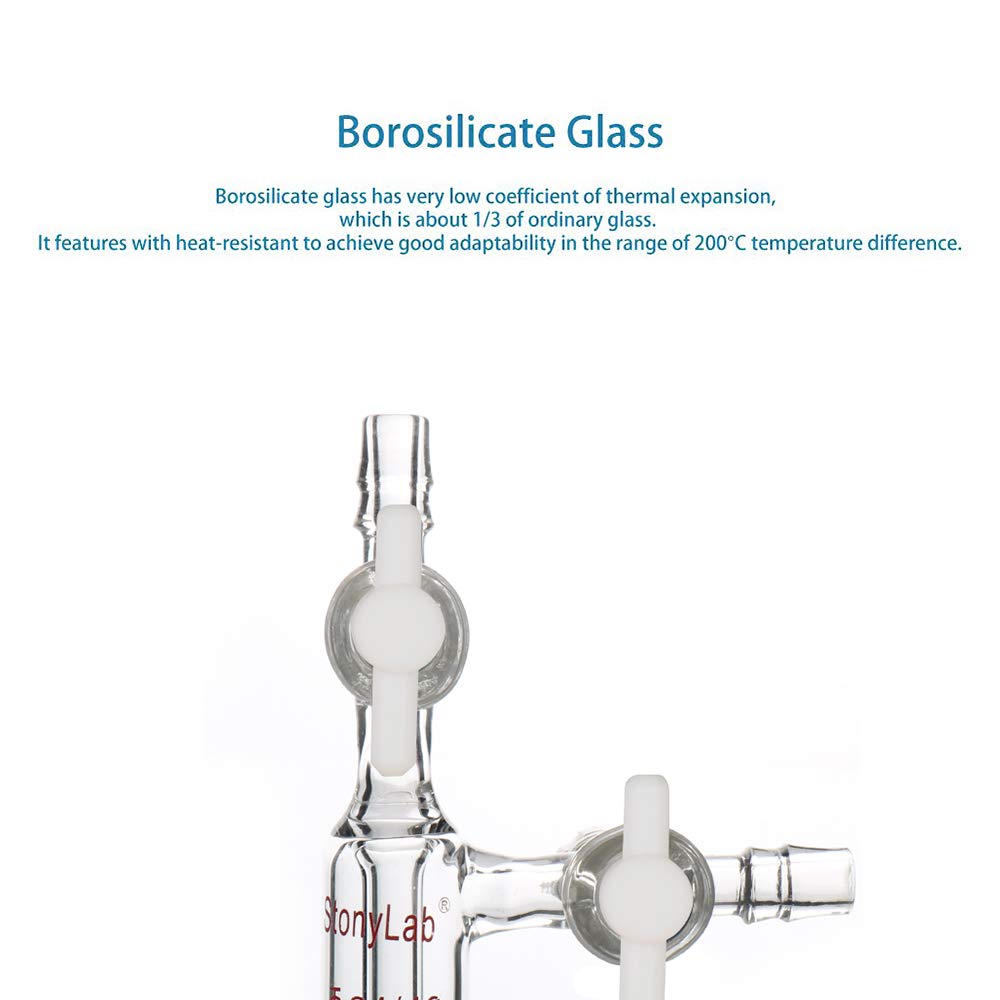 Stonylab Glass Vacuum Transfer Adapter - Borosilicate 3.3 Glass with PTFE Stopcocks & 24/40 Inner Joint for Chemistry Lab, Distillation, and Essential Oil Extraction