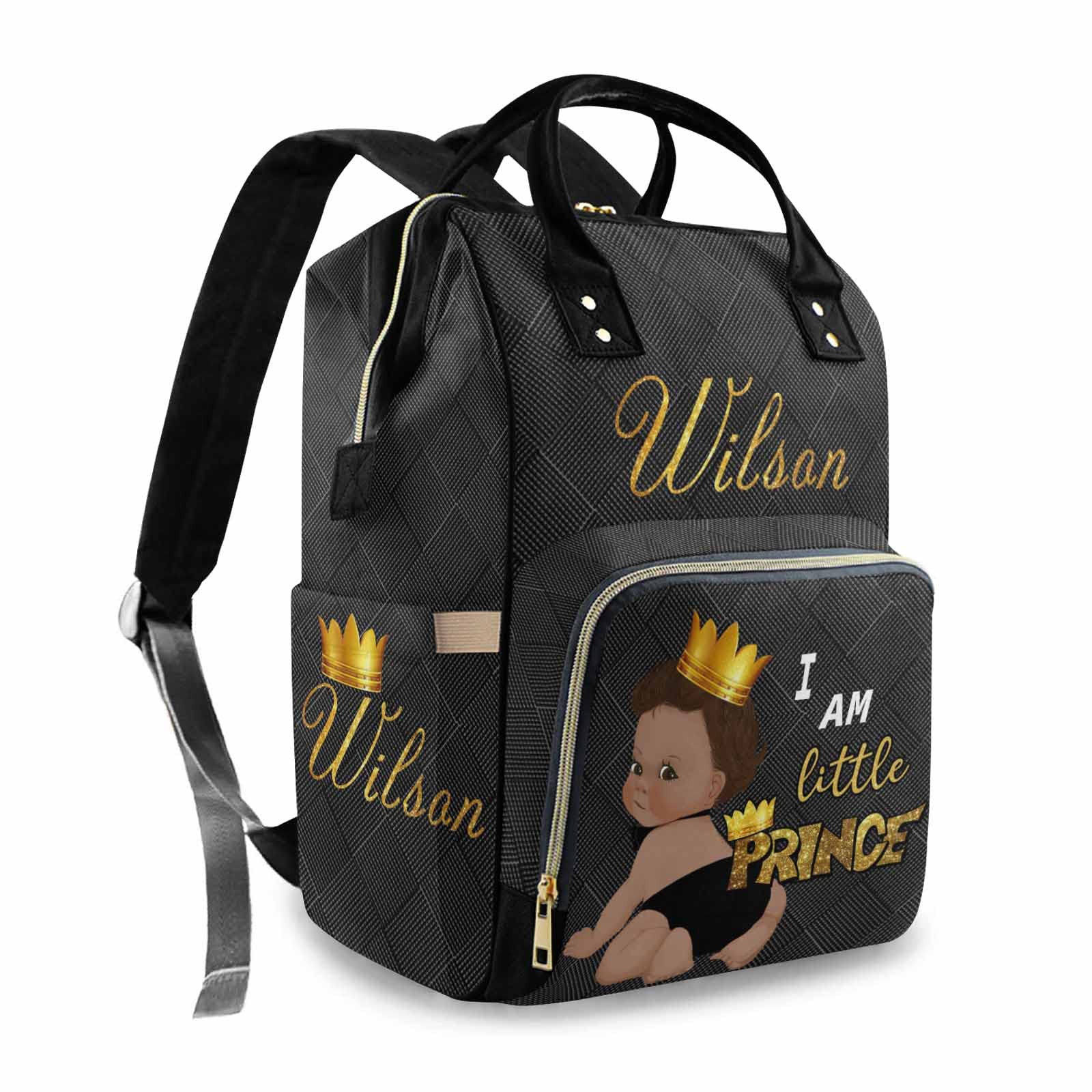 Custom Personalized Name Diaper Backpack for Baby Boys & Girls - Waterproof Monogrammed Nappy Bag with Crown Prince Design | Perfect Baby Shower Gift & Travel Essential