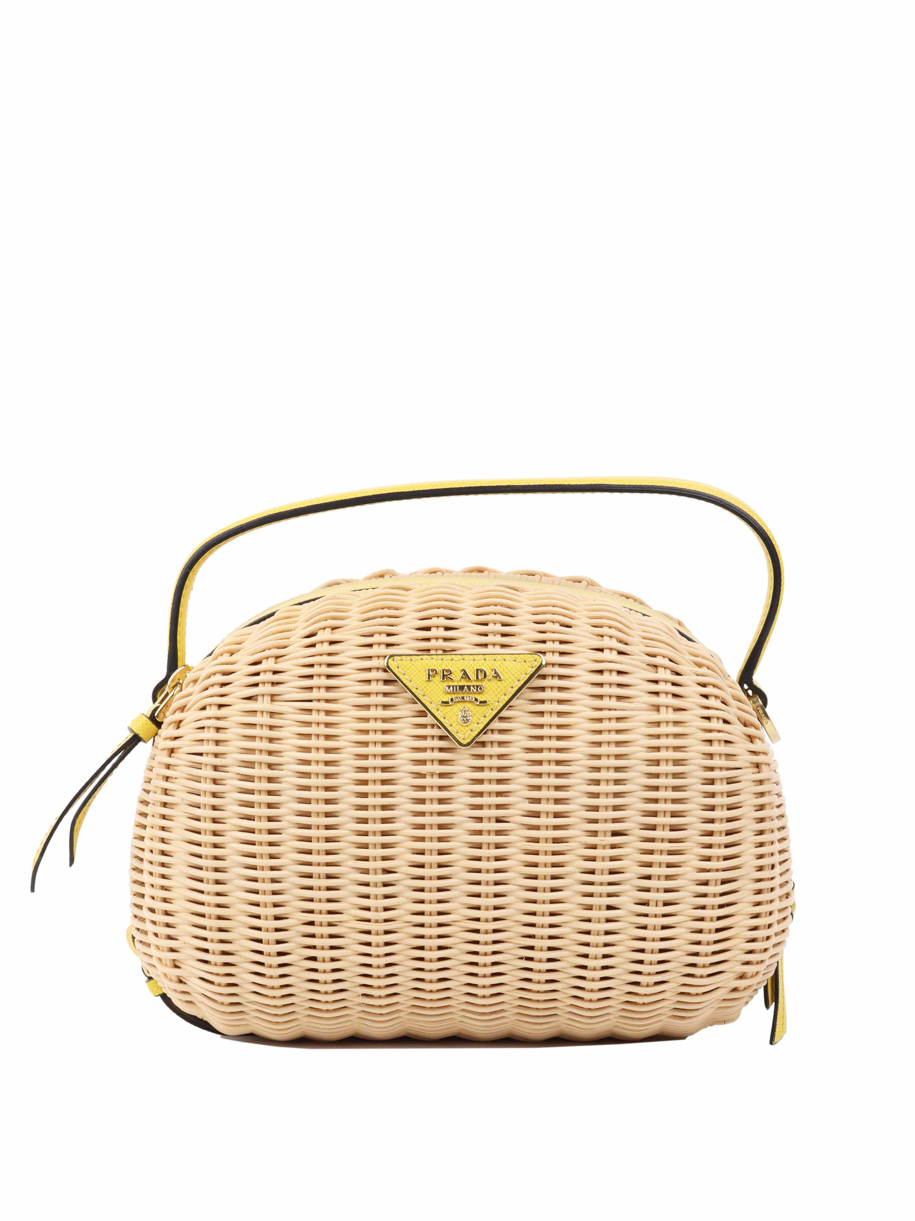 Prada Odette Yellow Wicker Handbag - Stylish Woven Crossbody Purse for Women | Perfect for Summer Outings, Beach Trips & Fashion Events