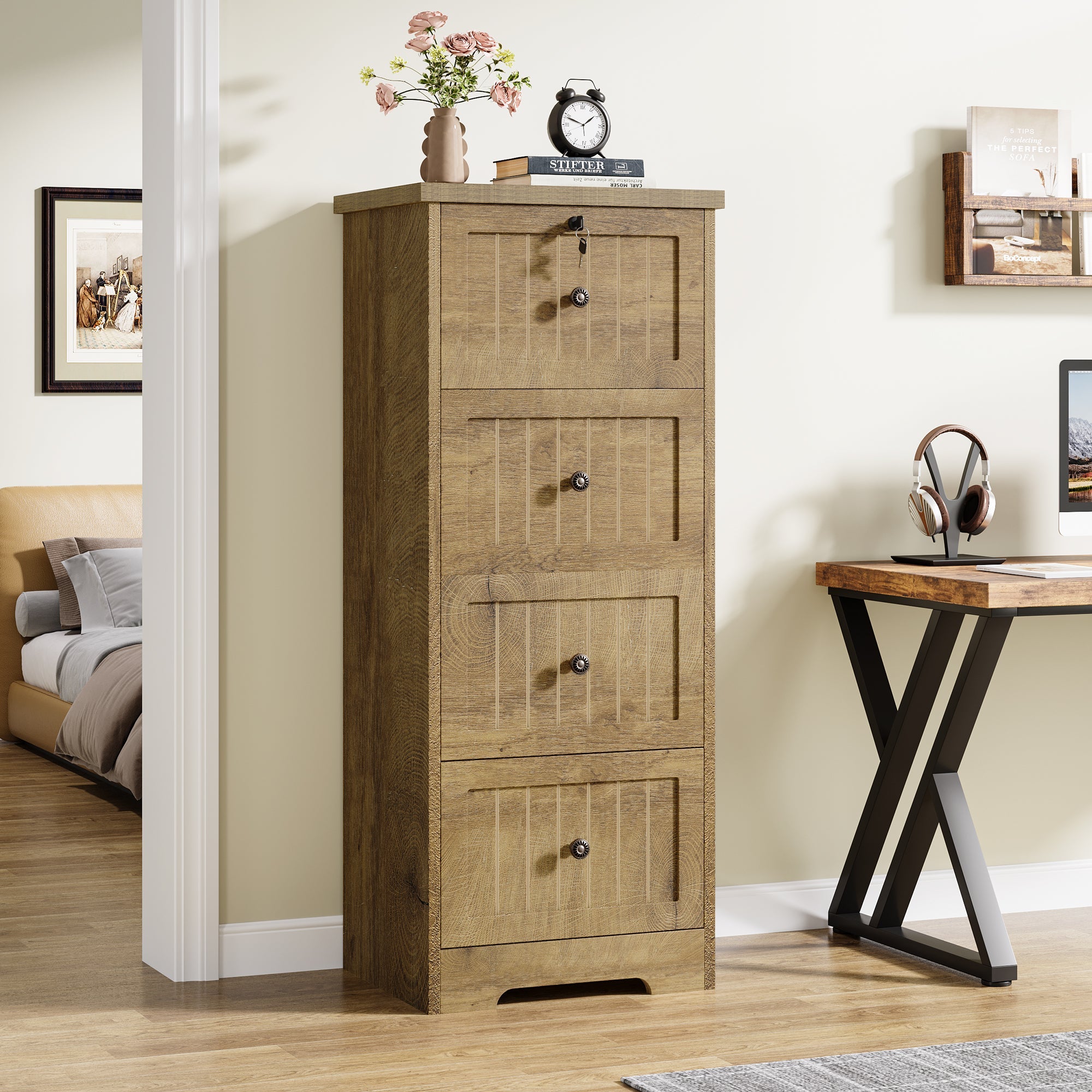 Vintage 4-Drawer Vertical File Cabinet - Heavy Duty Metal Filing Cabinet for Office, Home, or School Organization - Perfect for Document Storage and Workspace Organization